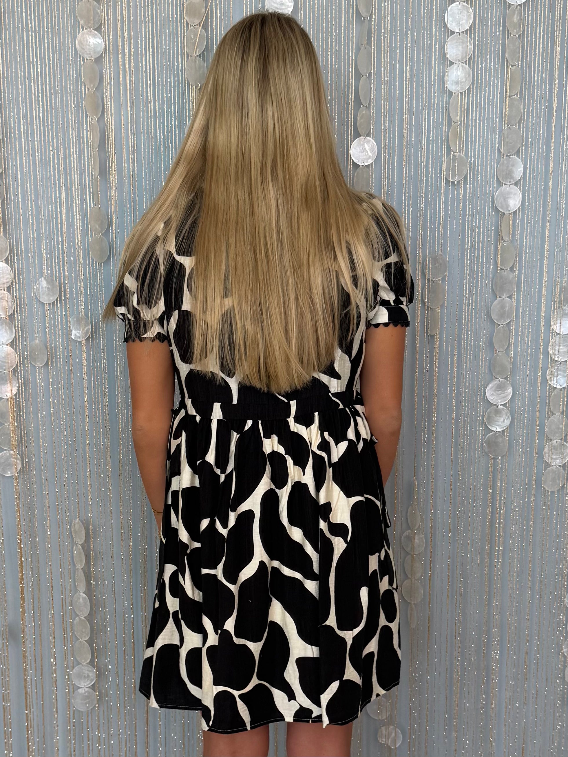 Only Rules Black/Ivory Giraffe Print Dress-Shop-Womens-Boutique-Clothing