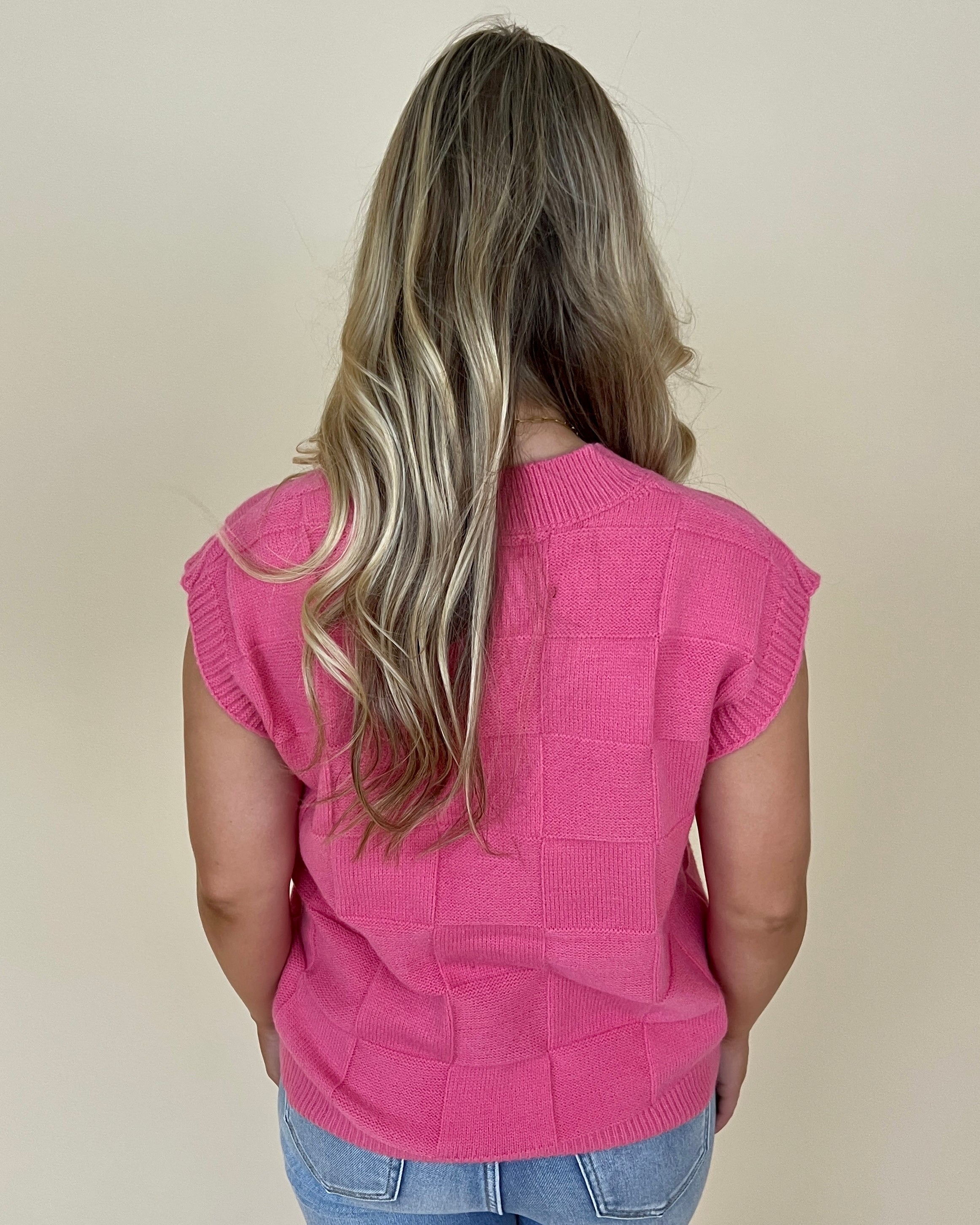 Market Square Raspberry Cream Checkered Sweater Vest-Shop-Womens-Boutique-Clothing