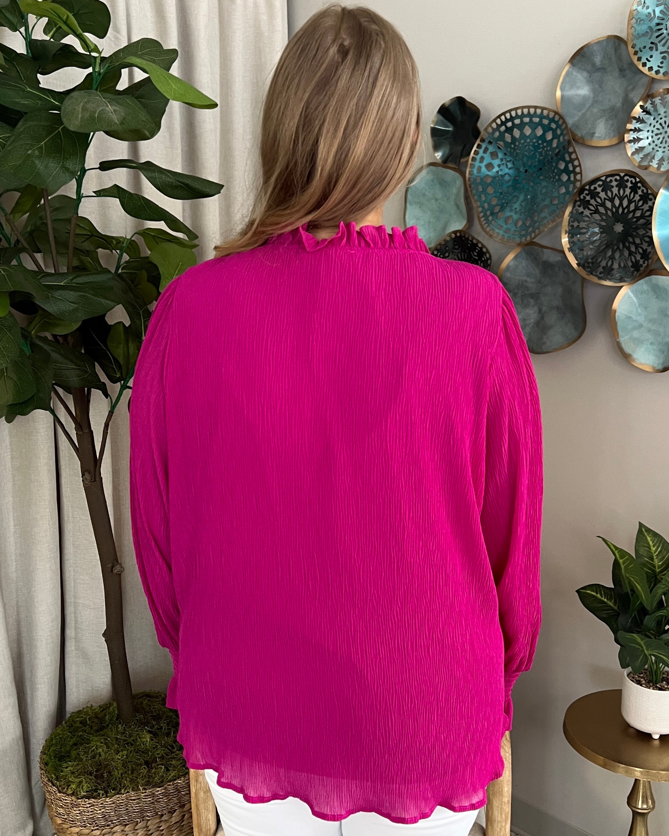 More Than Me Magenta Plus Crinkle Top-Shop-Womens-Boutique-Clothing