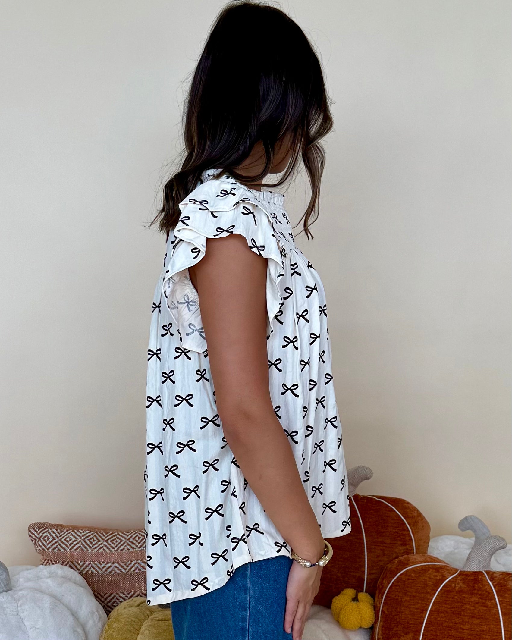 Sweet Melody Black/Cream Ribbon Smocked Top-Shop-Womens-Boutique-Clothing