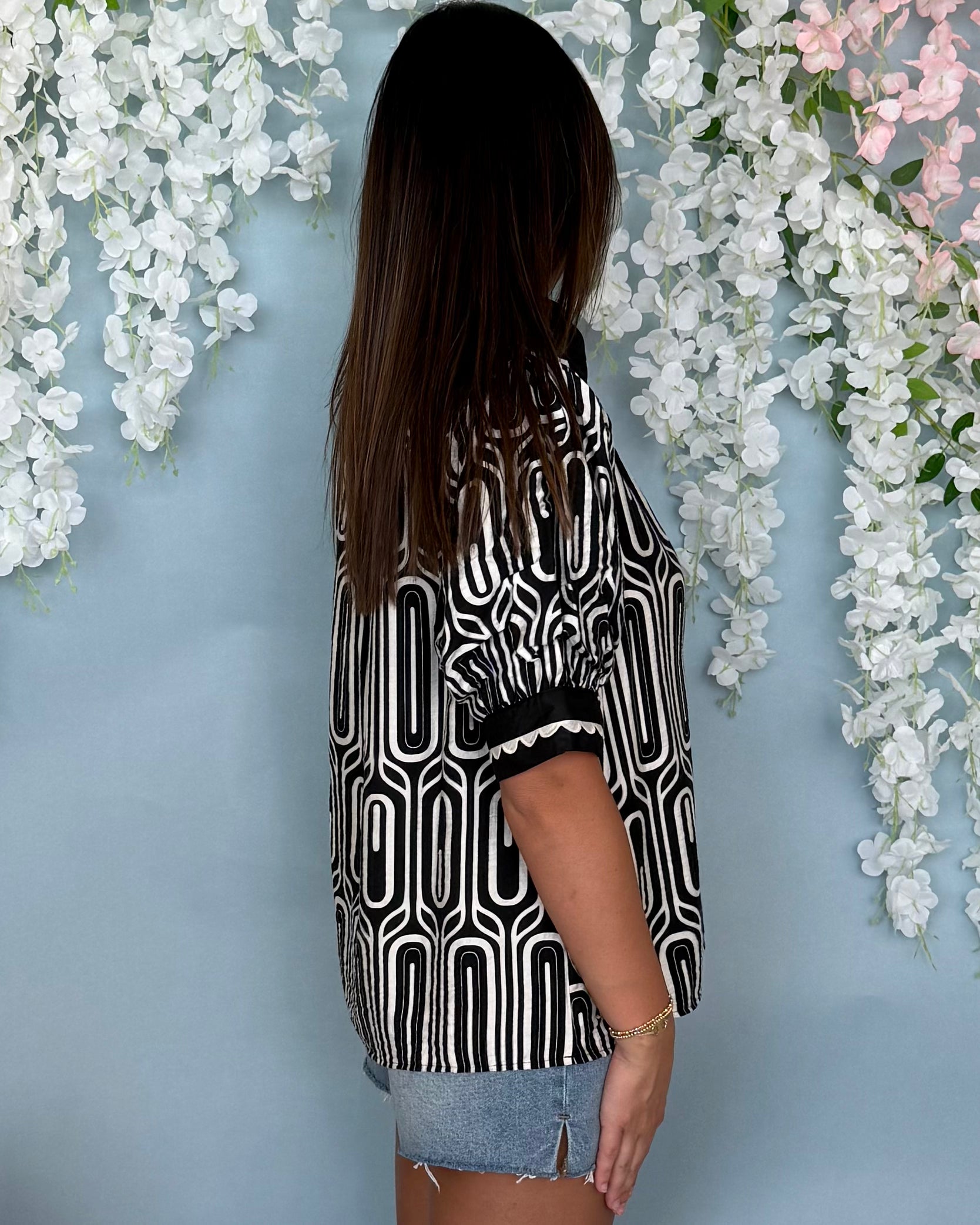 Decked Out Black Abstract V-Neck Top-Shop-Womens-Boutique-Clothing