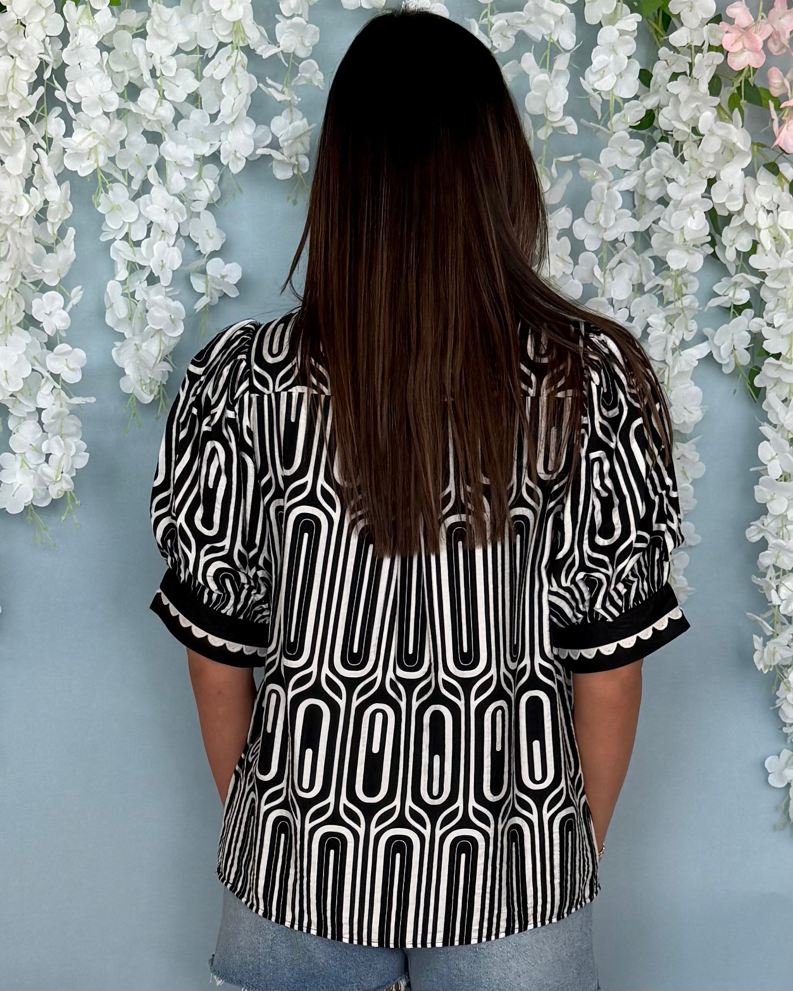 Decked Out Black Abstract V-Neck Top-Shop-Womens-Boutique-Clothing