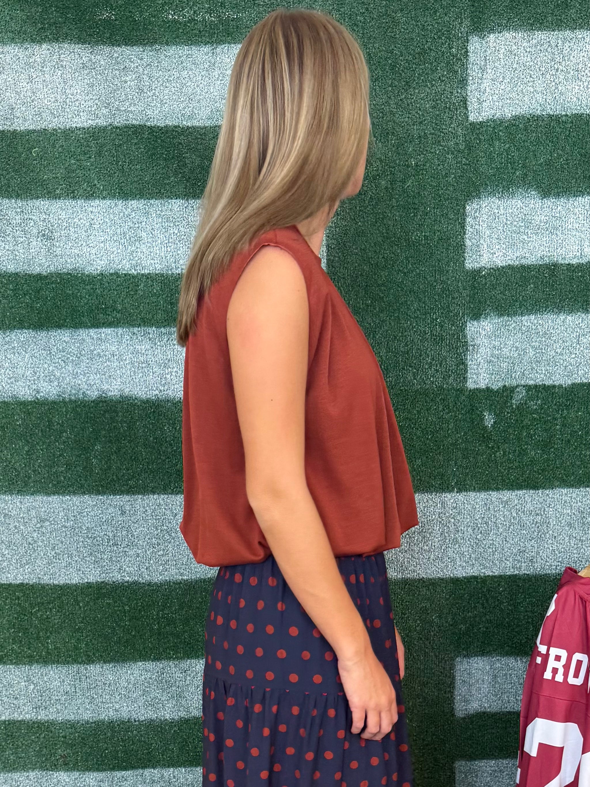 Kickoff Cutie Rust Bubble Hem Top-Shop-Womens-Boutique-Clothing