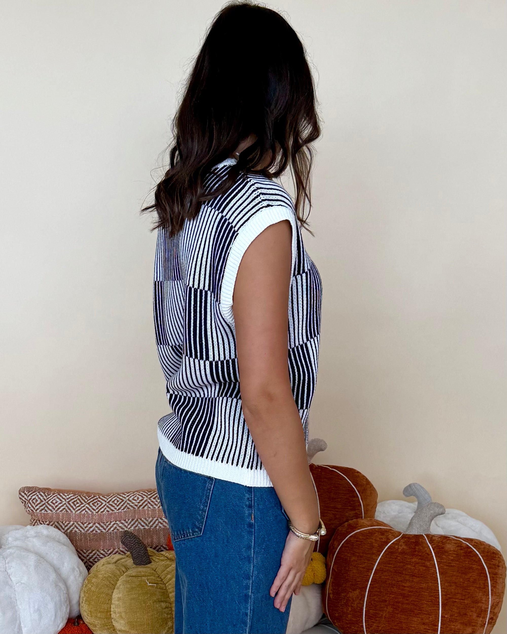 Taking Sides Navy/White Striped Combo Sweater-Shop-Womens-Boutique-Clothing
