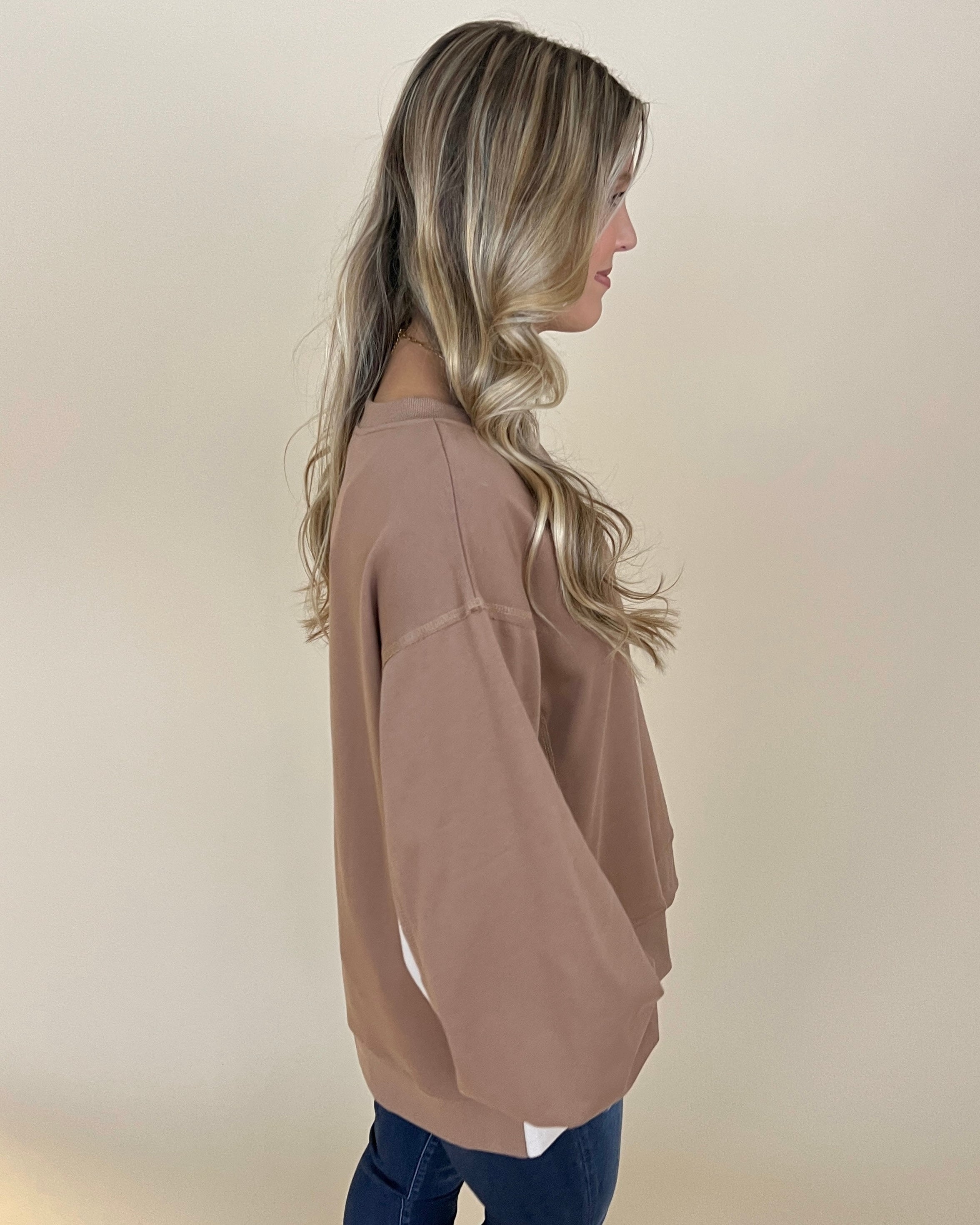 Feels So Right Camel Color Block French Terry Top-Shop-Womens-Boutique-Clothing