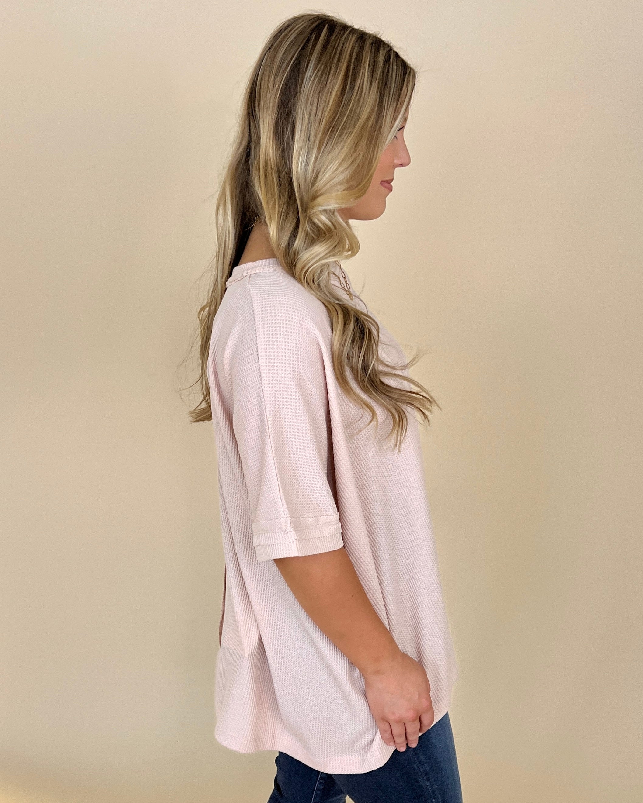 Find Myself Natural Waffle Texture Round Neck Top-Shop-Womens-Boutique-Clothing