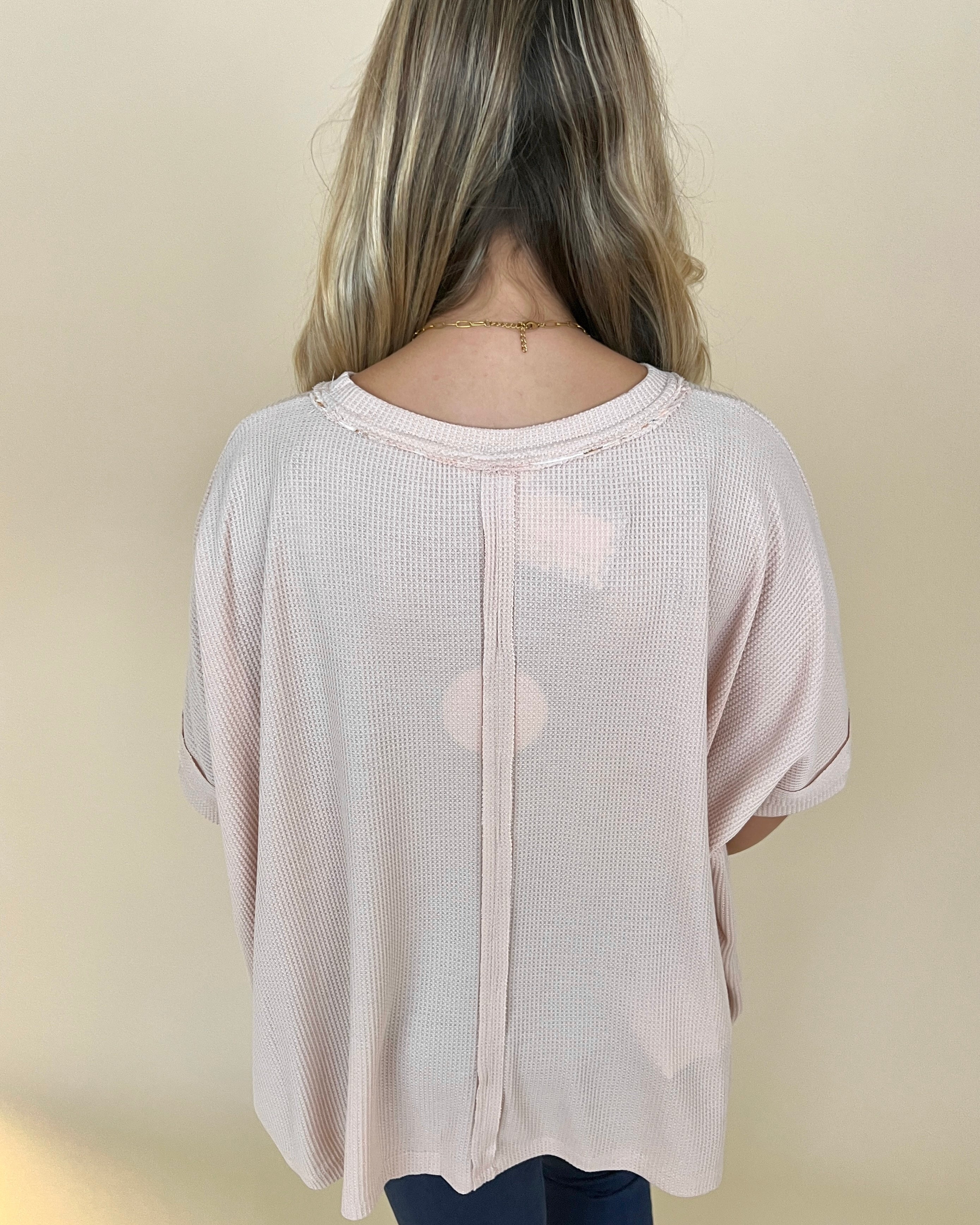Find Myself Natural Waffle Texture Round Neck Top-Shop-Womens-Boutique-Clothing