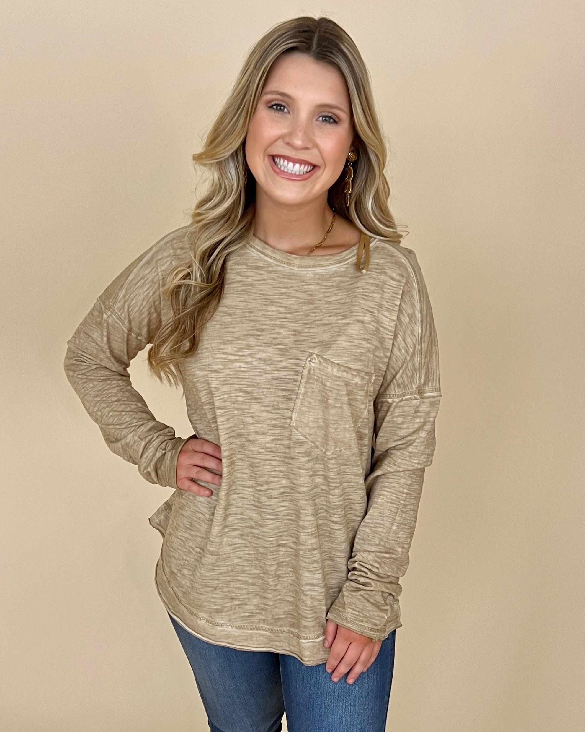 Coffee First Taupe Mineral Pocket Top-Shop-Womens-Boutique-Clothing