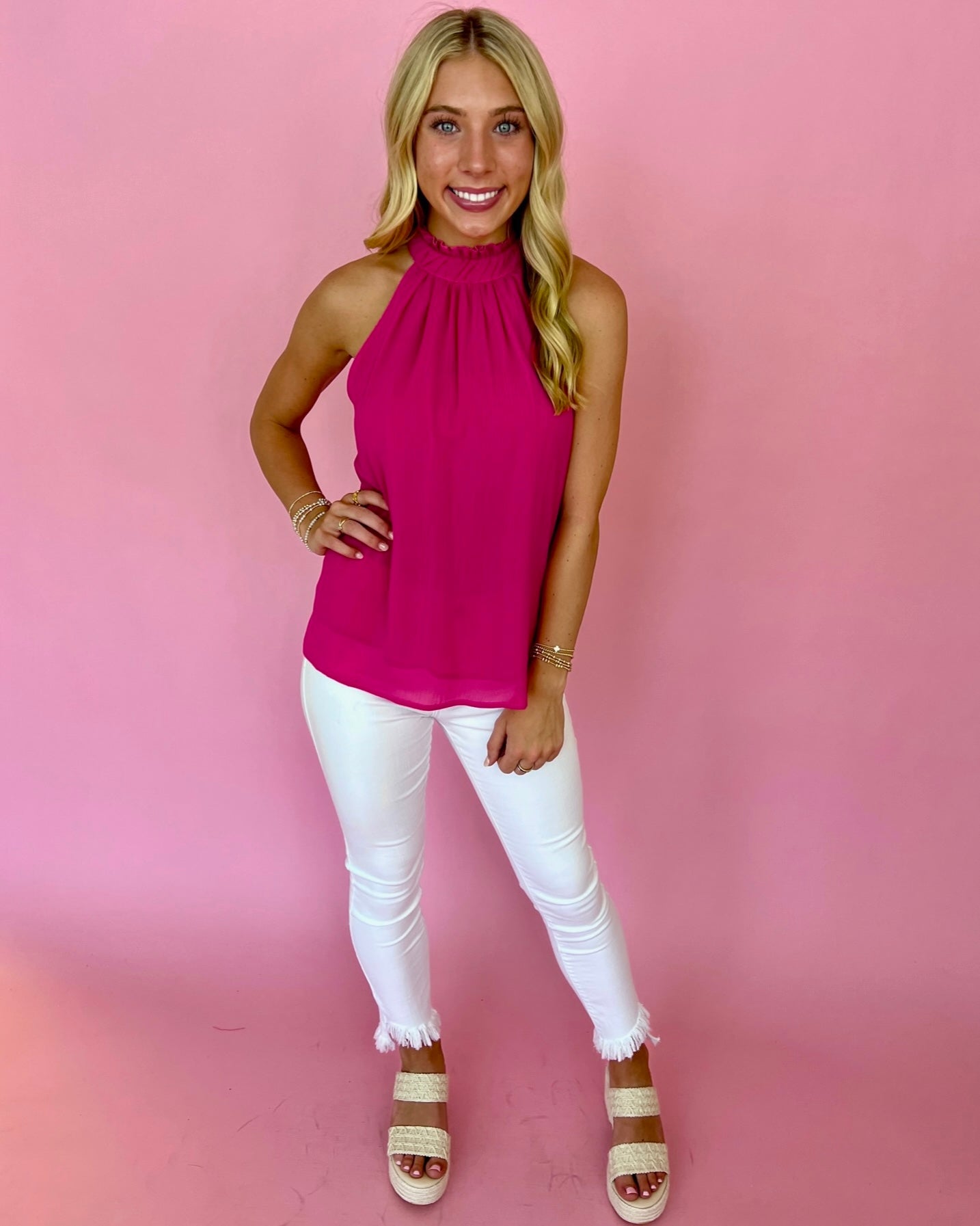 Near The Pier Fuchsia High Neck Top-Shop-Womens-Boutique-Clothing