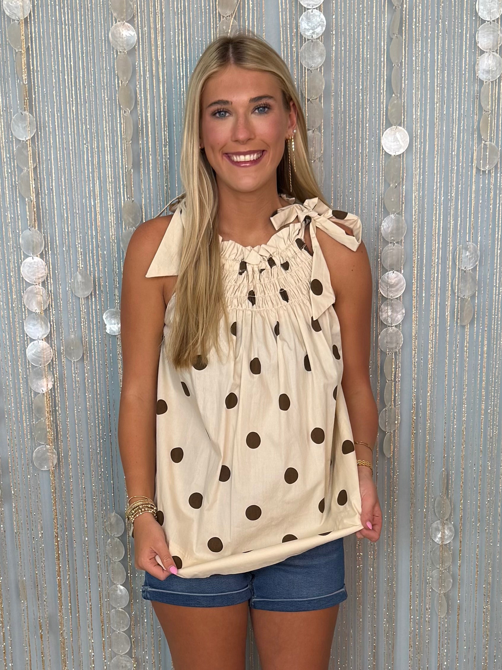 Crystal Clear Brown Polka Dot Top-Shop-Womens-Boutique-Clothing