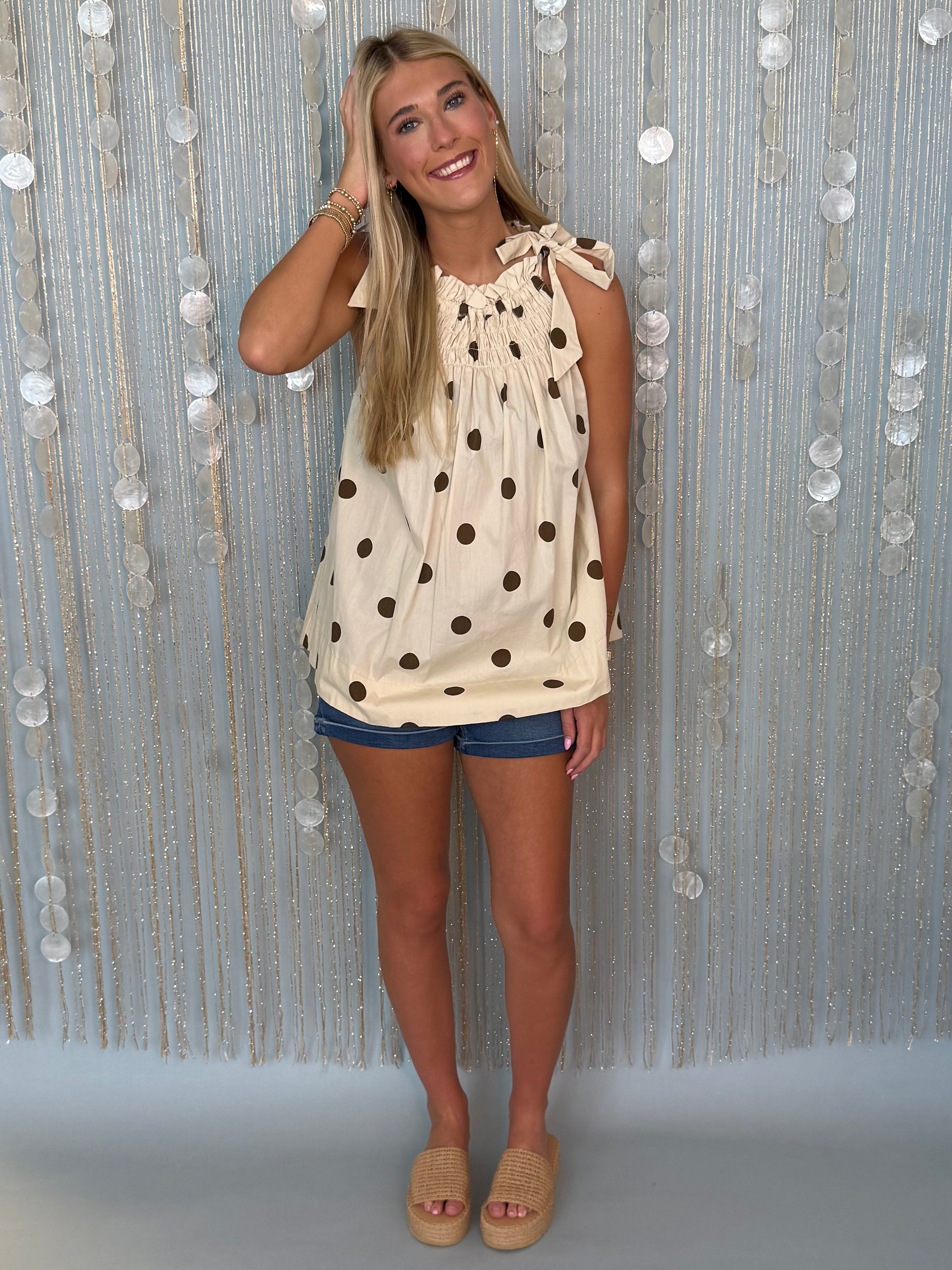 Crystal Clear Brown Polka Dot Top-Shop-Womens-Boutique-Clothing