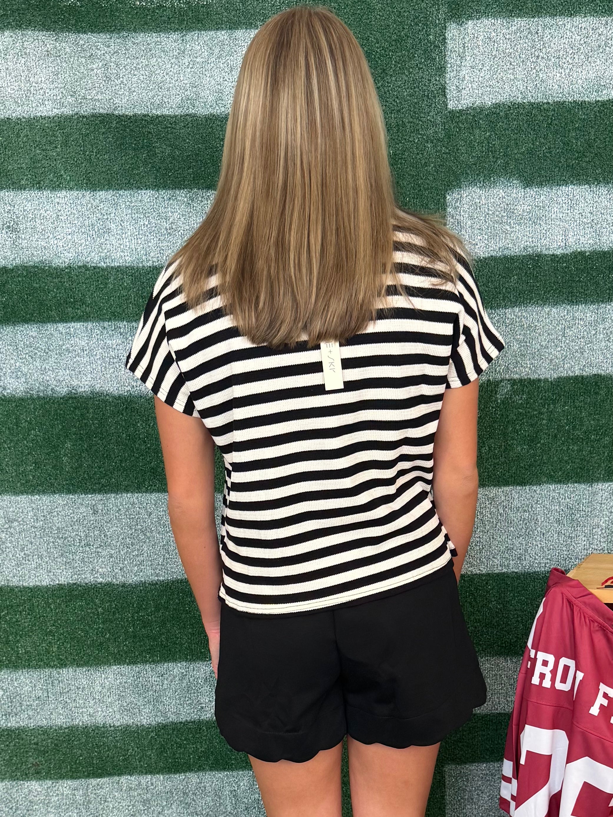 Bleacher Babe Black Striped Drop Sleeve Top-Shop-Womens-Boutique-Clothing