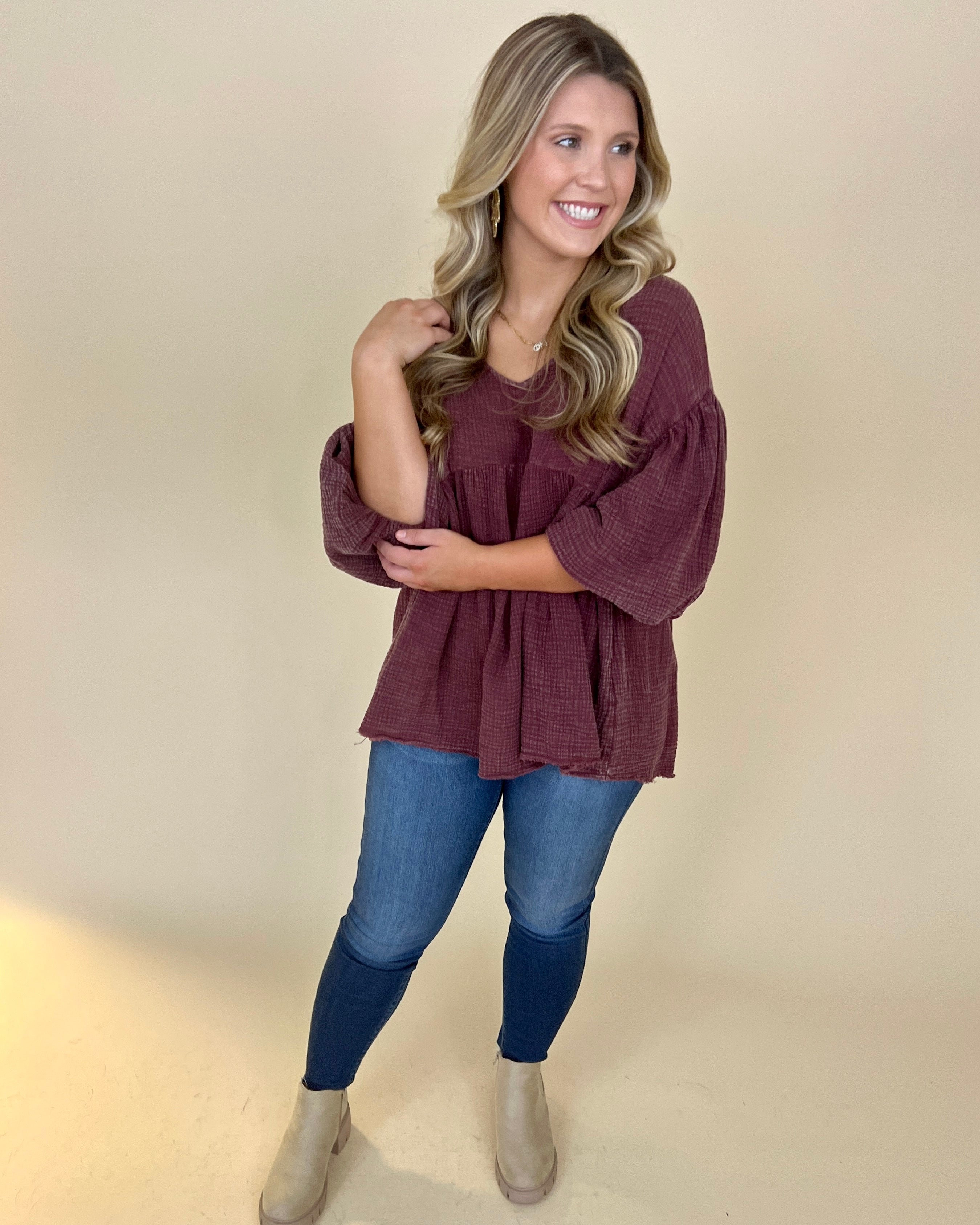 Easy Feeling Wine Mineral Washed Top-Shop-Womens-Boutique-Clothing