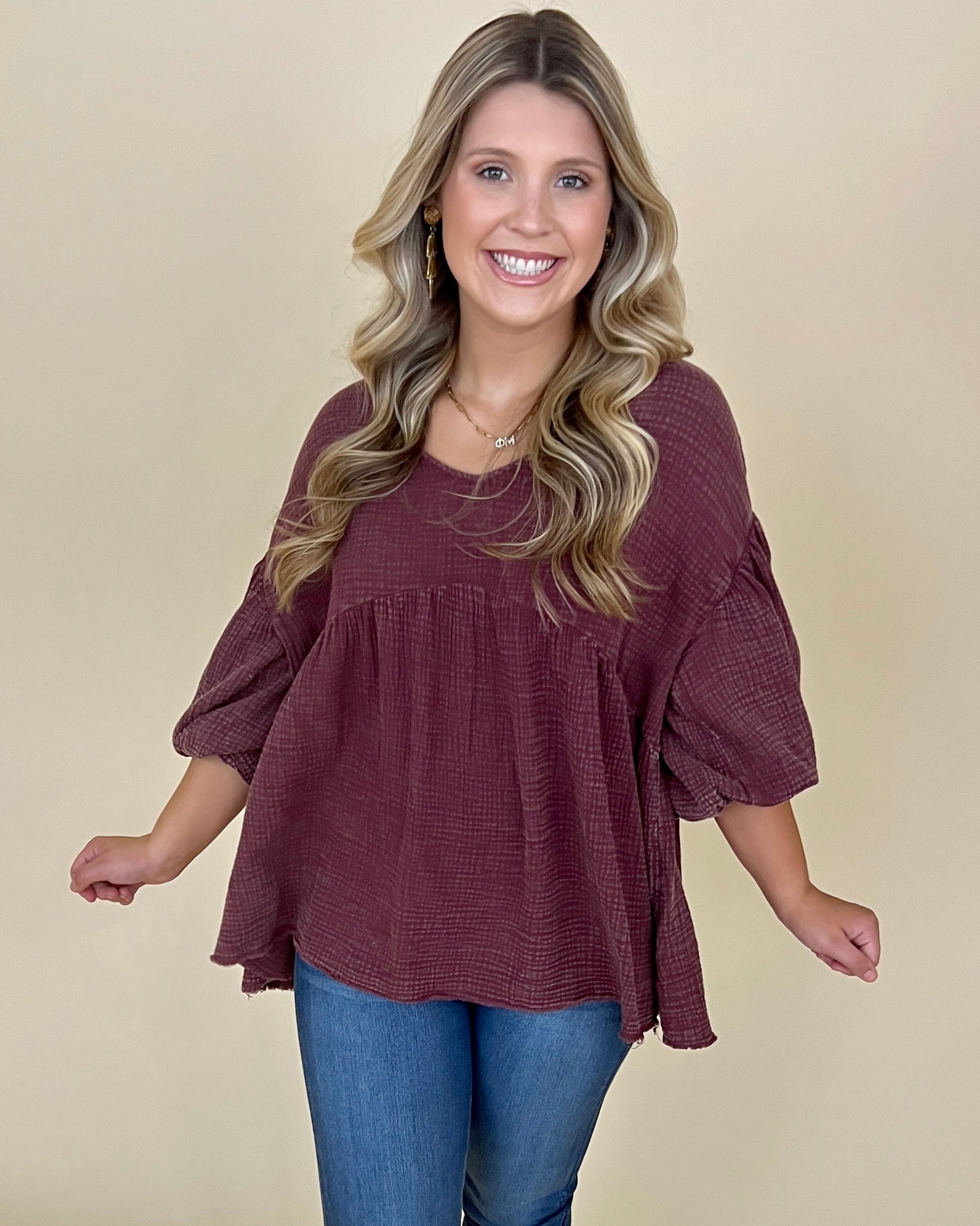 Easy Feeling Wine Mineral Washed Top-Shop-Womens-Boutique-Clothing