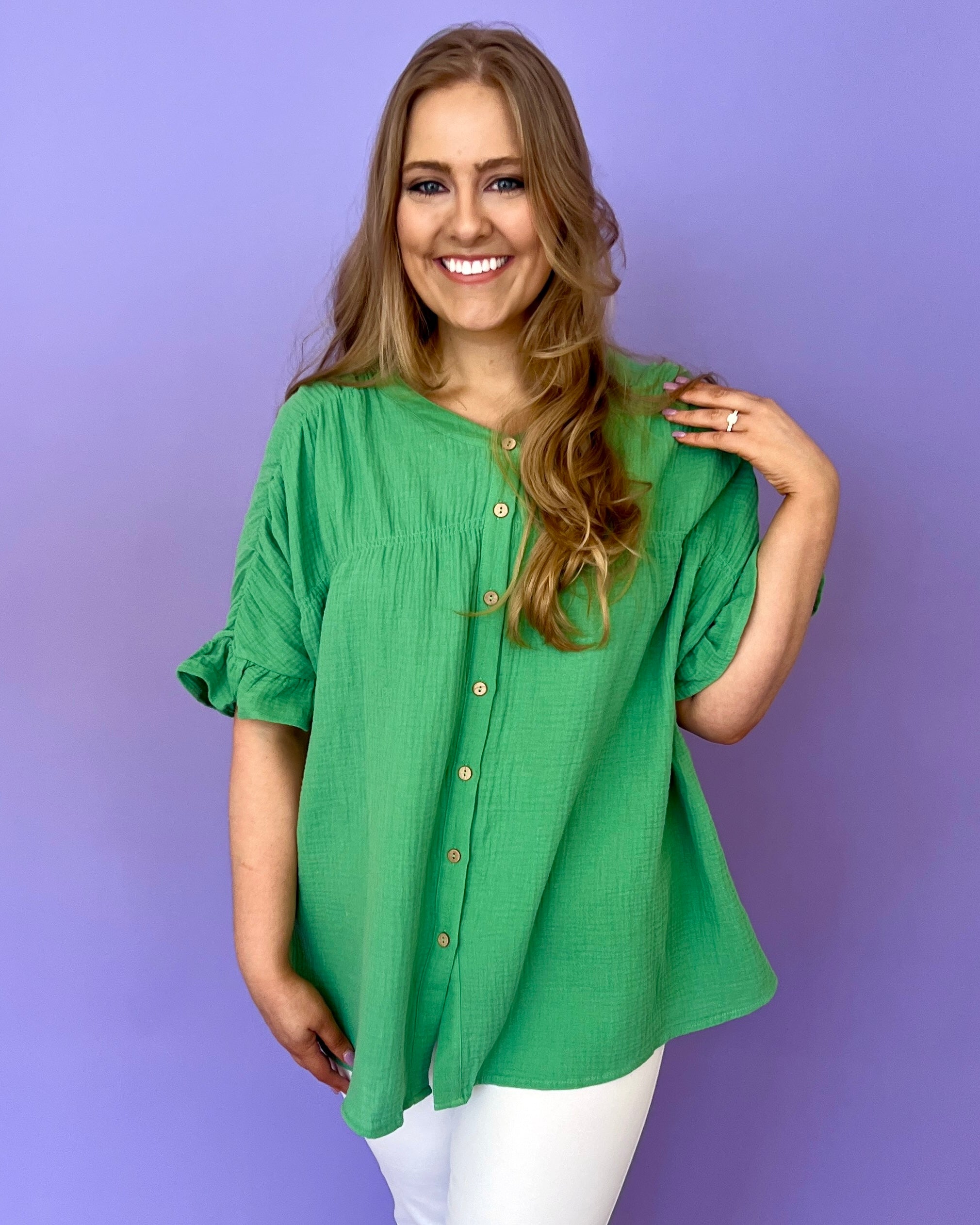 Always Be Apple Green Plus Button Down Top-Shop-Womens-Boutique-Clothing