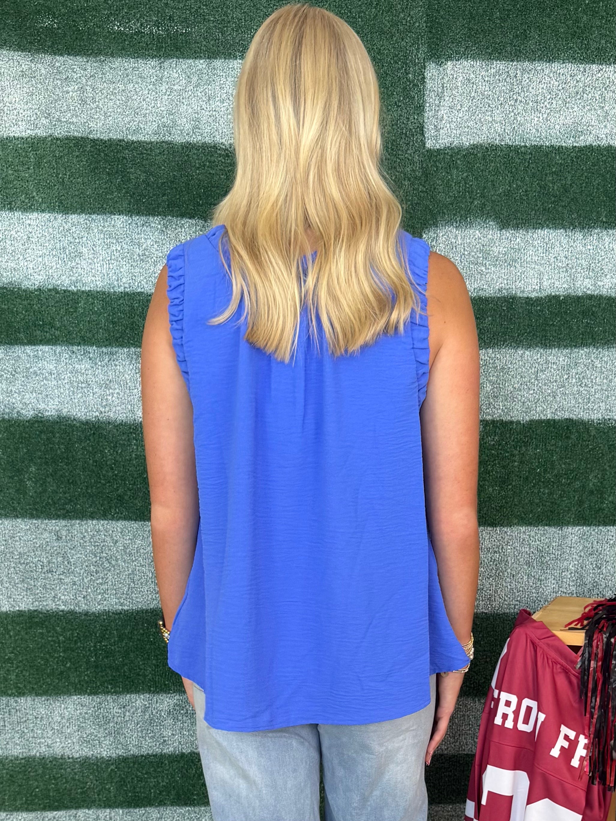 Friday Feels Sapphire Ruffle Neck Sleeveless Top-Shop-Womens-Boutique-Clothing