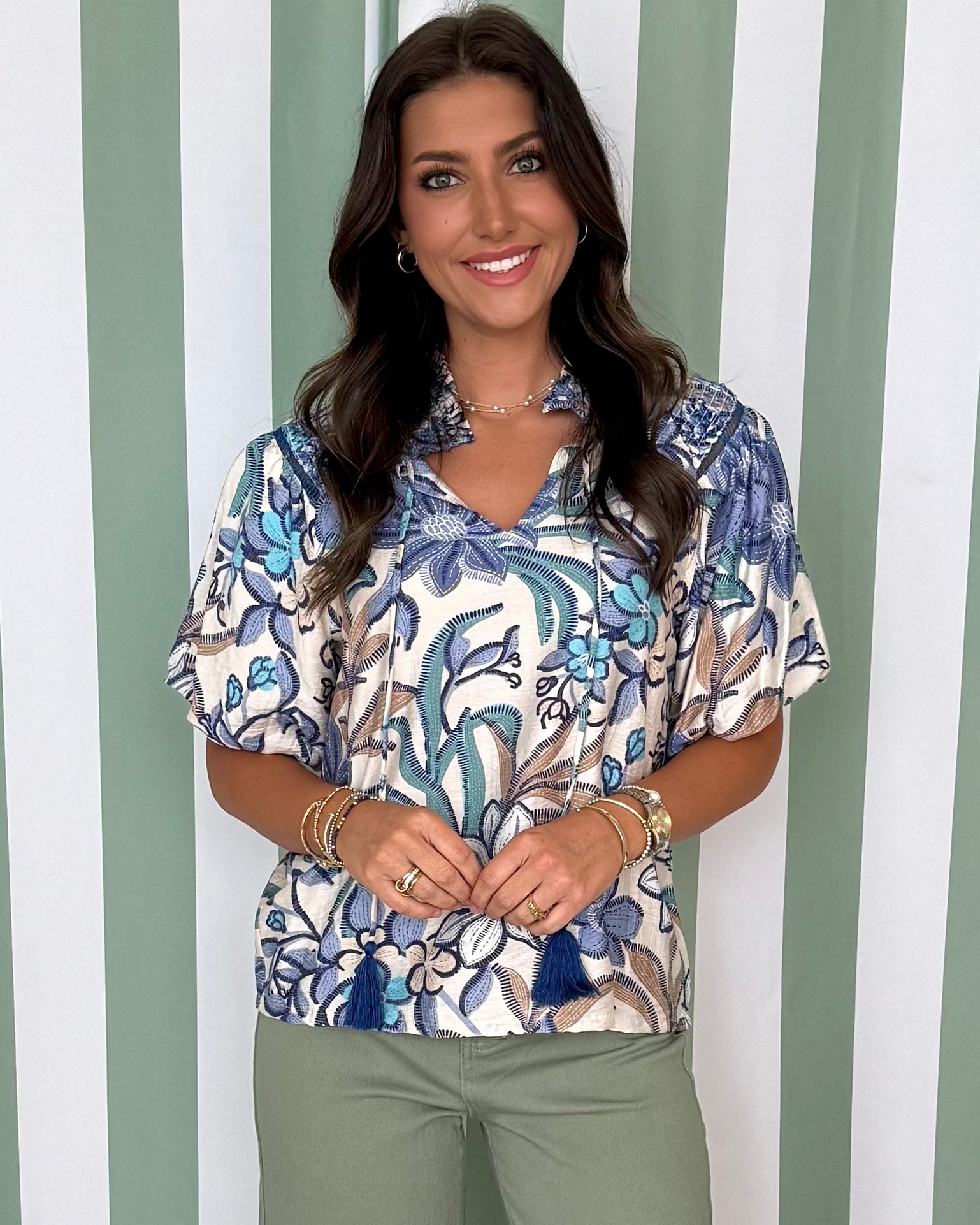 Blooming Blues Navy Smocked Lace Top-Shop-Womens-Boutique-Clothing