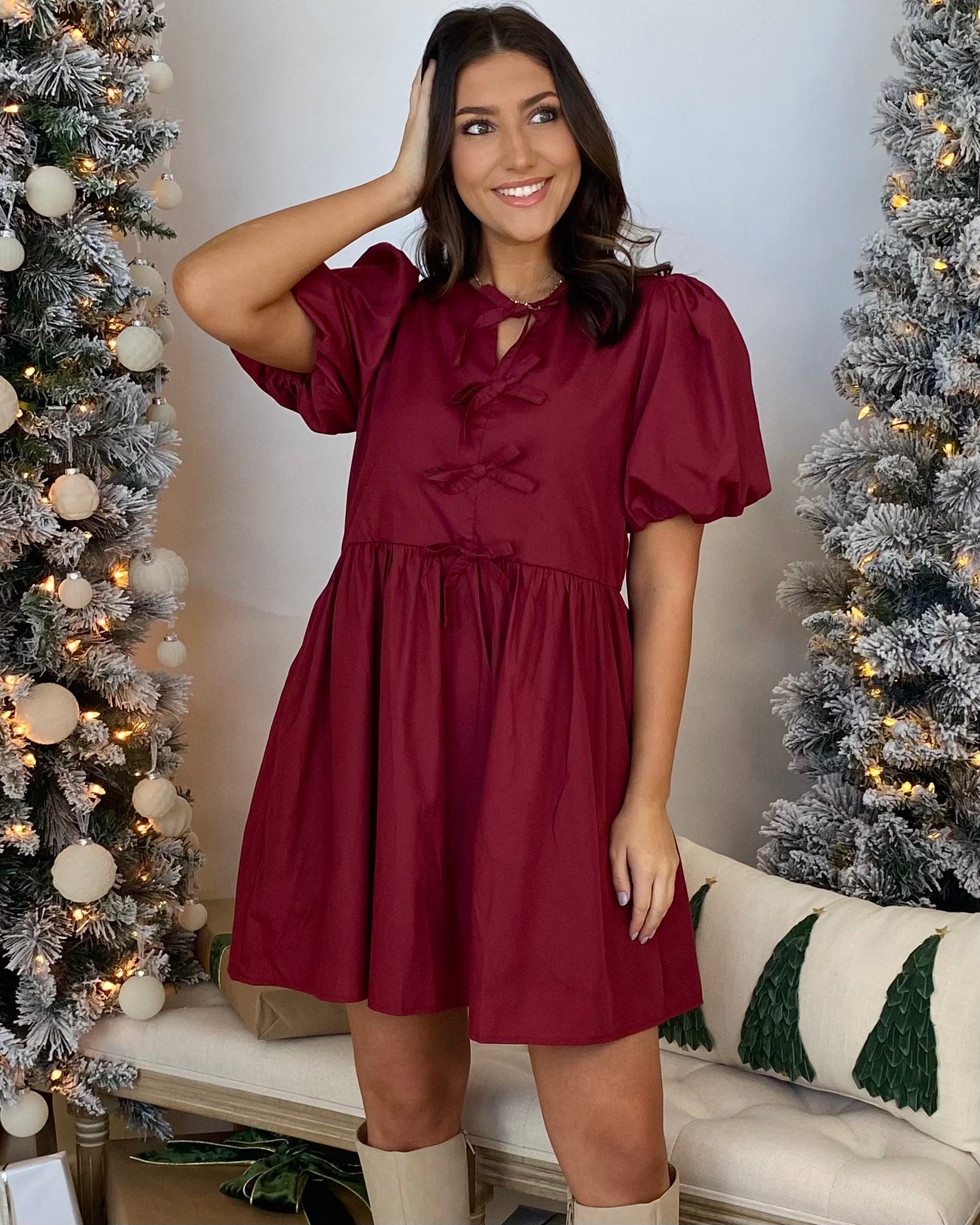 Pick Sides Crimson Bow Dress-Shop-Womens-Boutique-Clothing