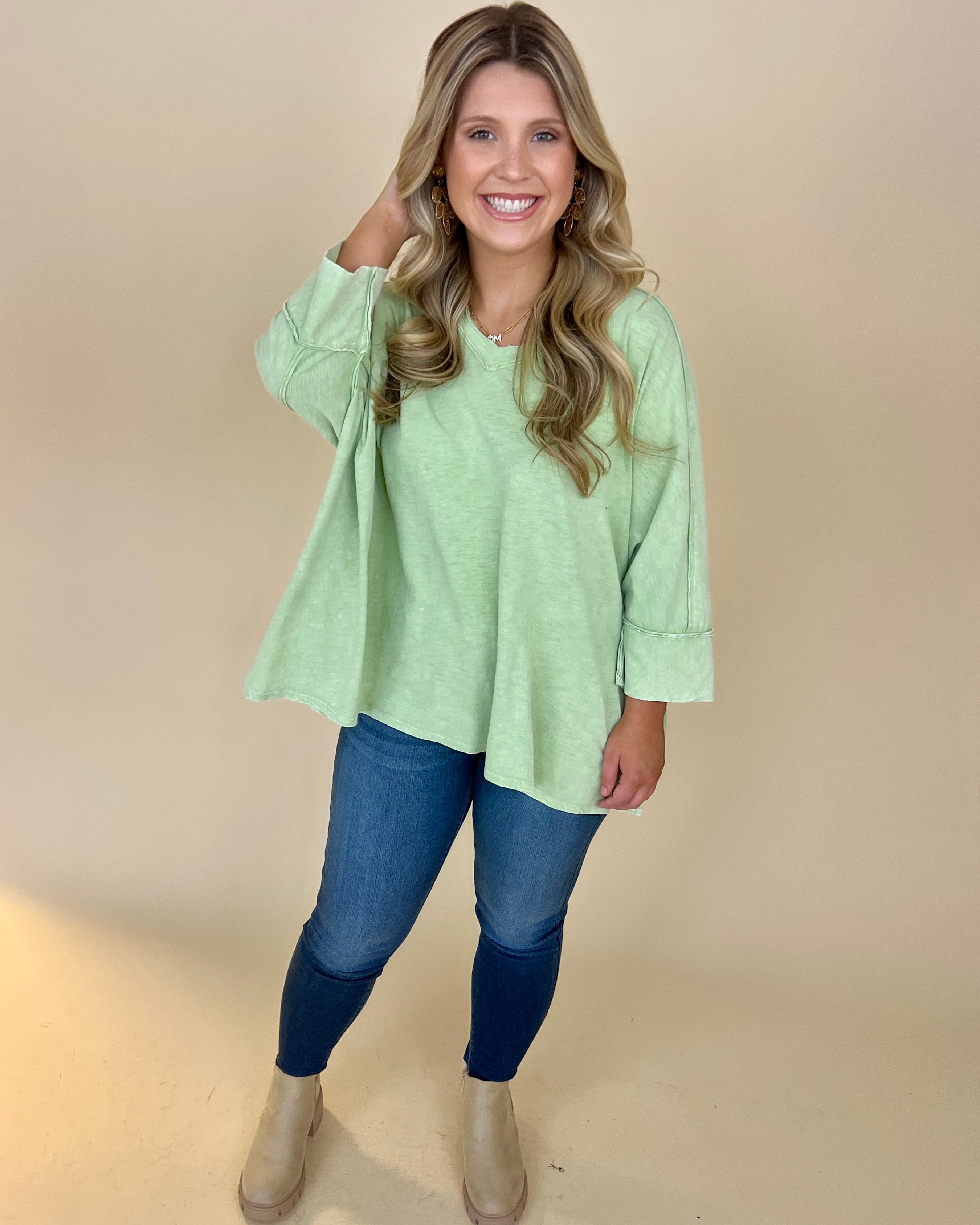 Seeking Sunshine Honeydew Mineral Wash Top-Shop-Womens-Boutique-Clothing