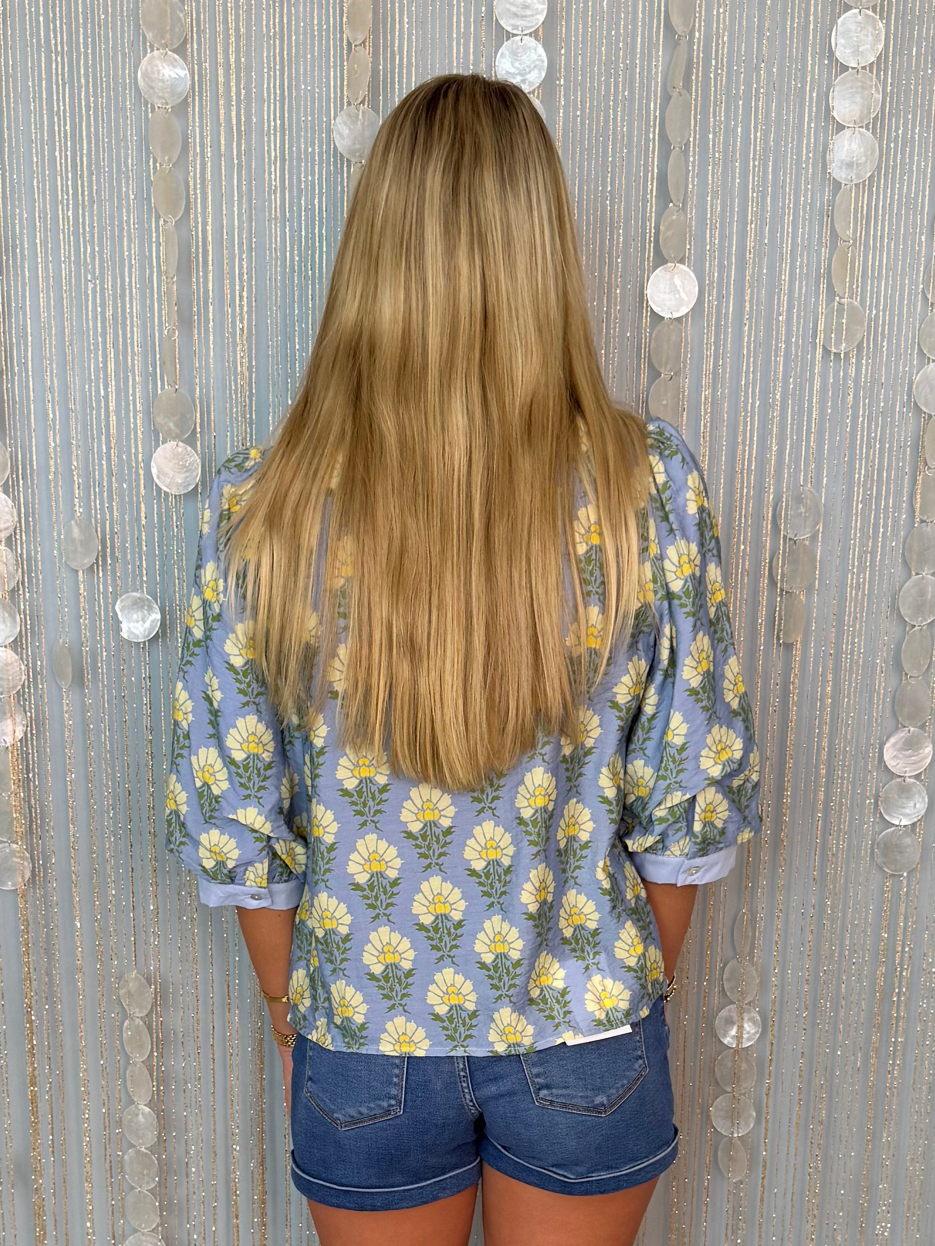 Created Beauty Blue/Yellow Floral Collared Top-Shop-Womens-Boutique-Clothing