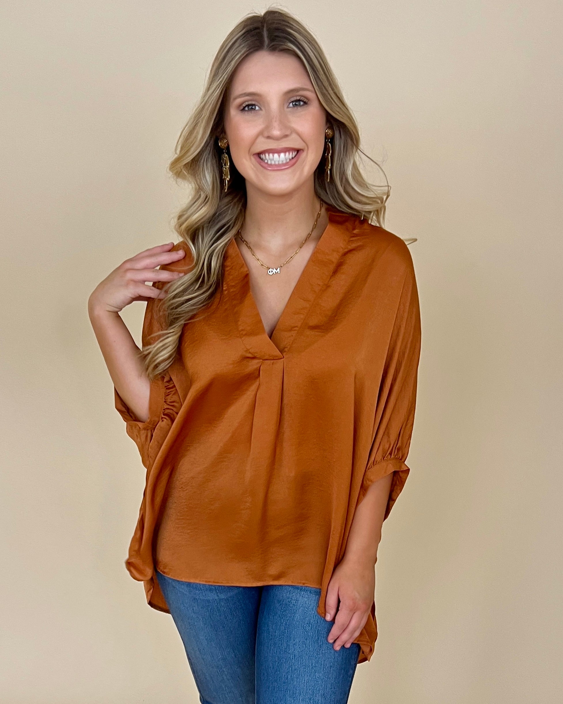 Find Me There Camel Split Neck Top-Shop-Womens-Boutique-Clothing