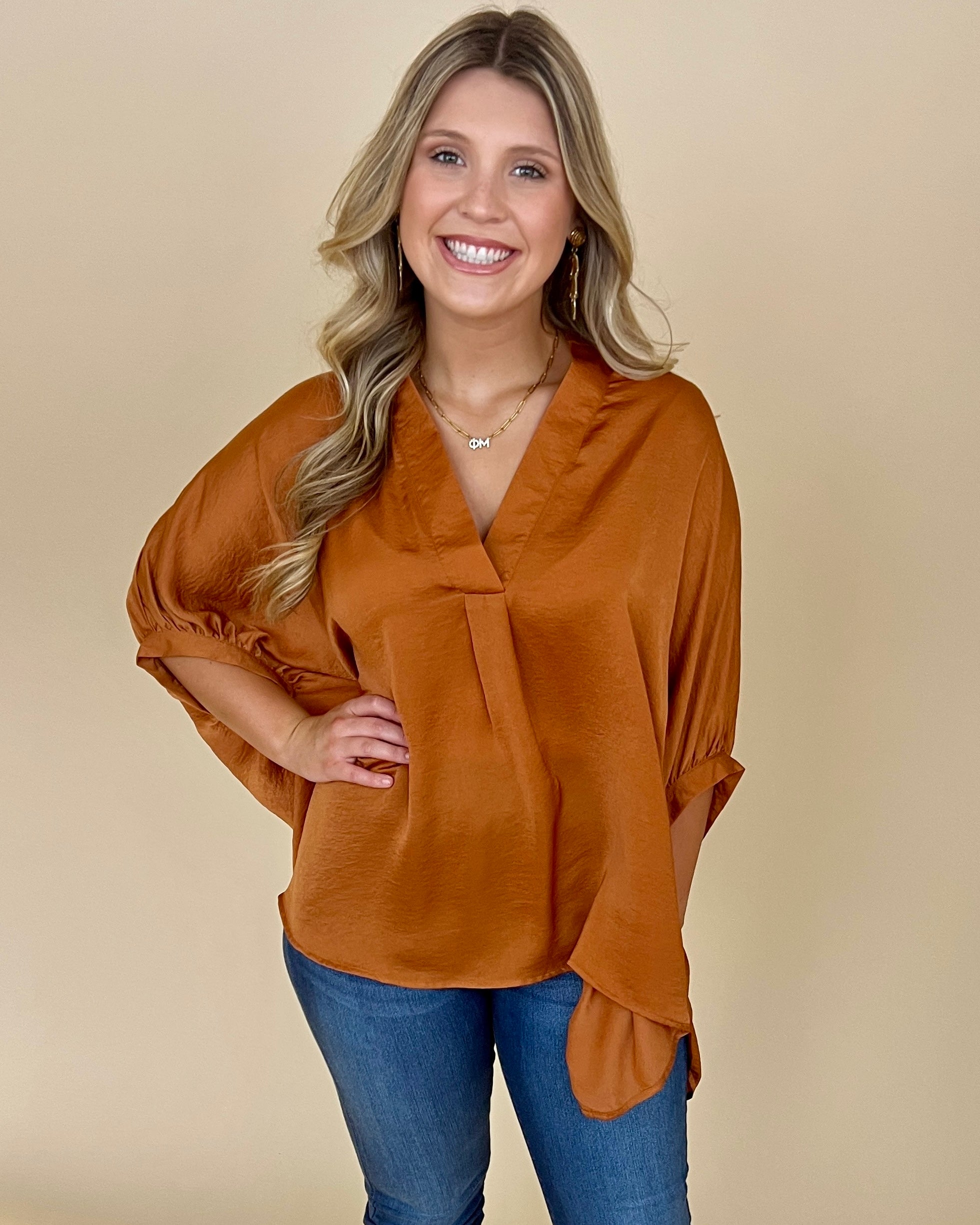 Find Me There Camel Split Neck Top-Shop-Womens-Boutique-Clothing