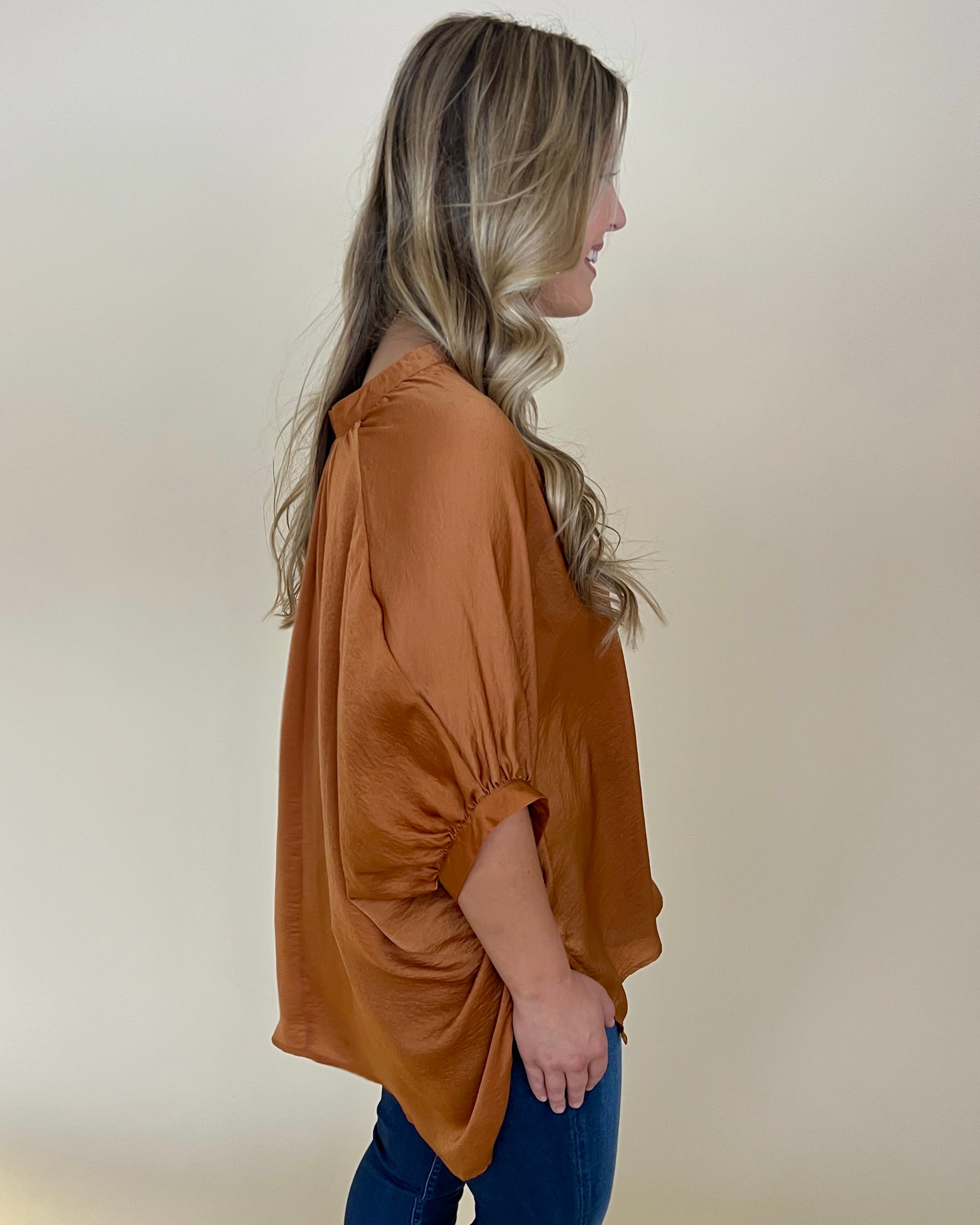 Find Me There Camel Split Neck Top-Shop-Womens-Boutique-Clothing