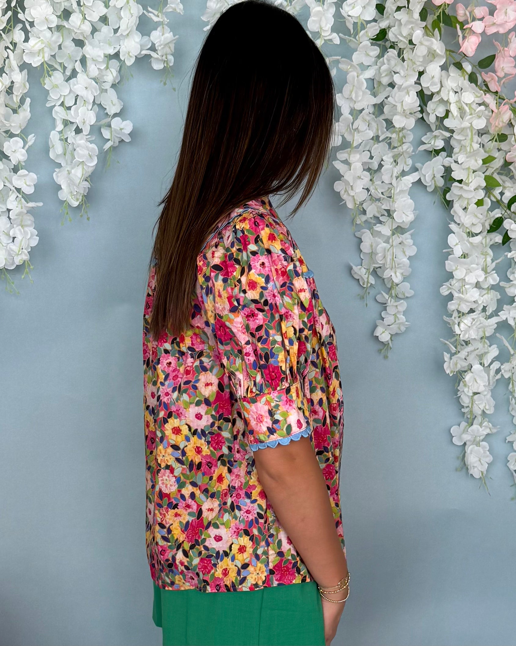 Chasing Joy Pink Multi Floral Ric Rac Top-Shop-Womens-Boutique-Clothing