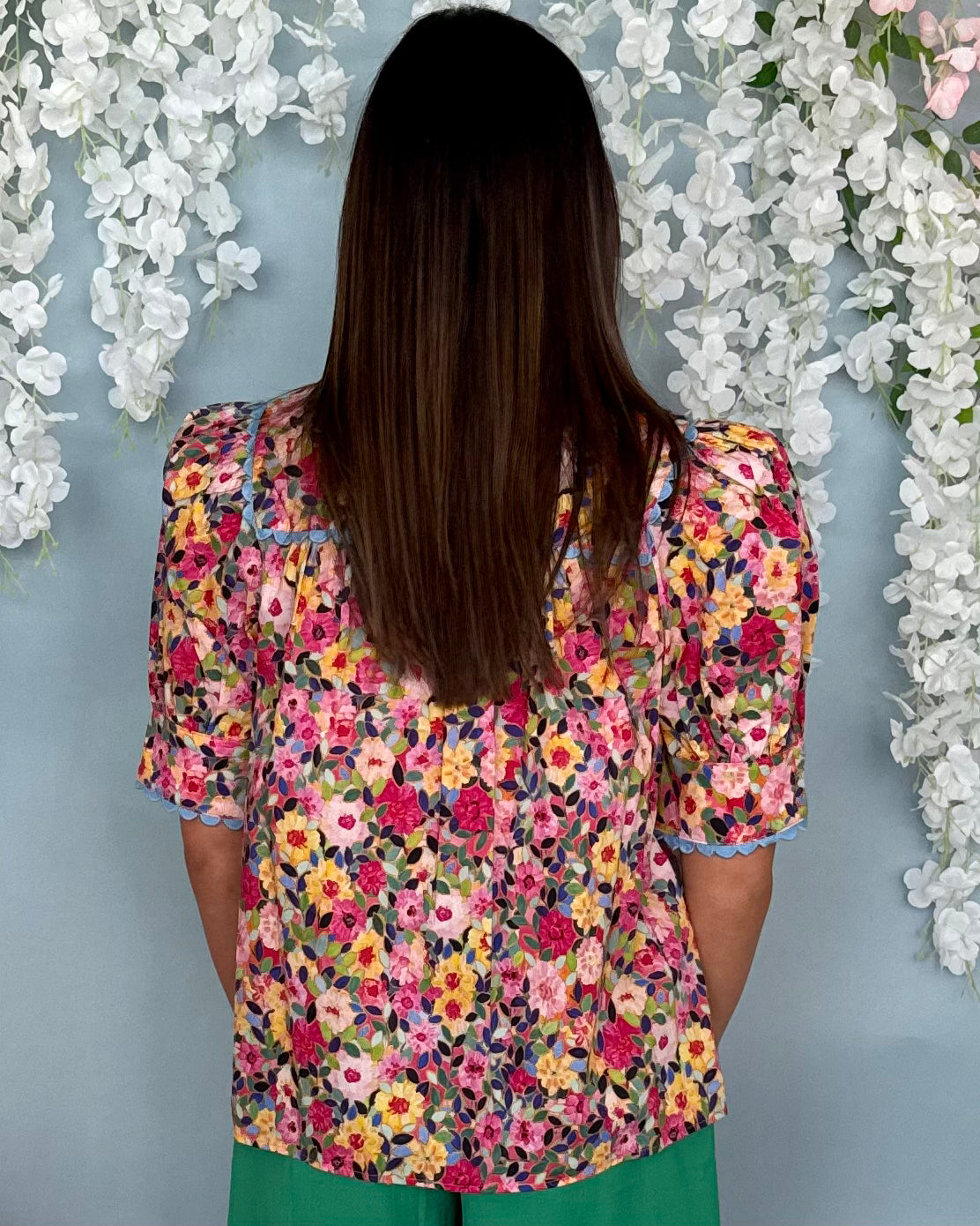 Chasing Joy Pink Multi Floral Ric Rac Top-Shop-Womens-Boutique-Clothing