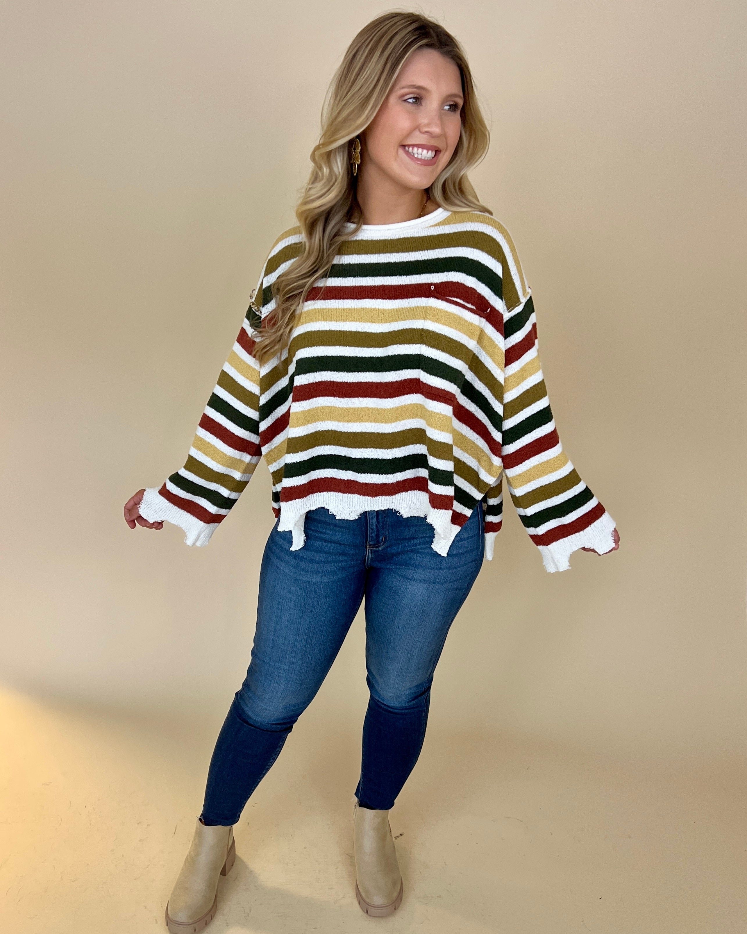 All You Need Olive/Brown Multi Thick Stripe Sweater-Shop-Womens-Boutique-Clothing