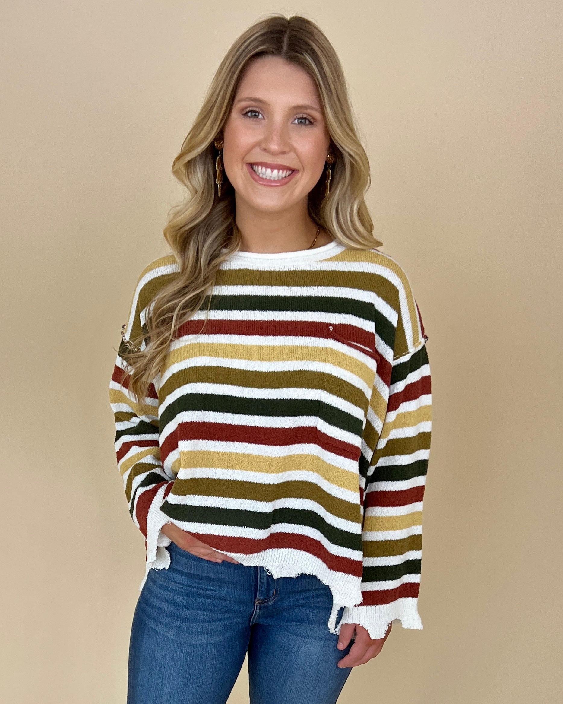 All You Need Olive/Brown Multi Thick Stripe Sweater-Shop-Womens-Boutique-Clothing