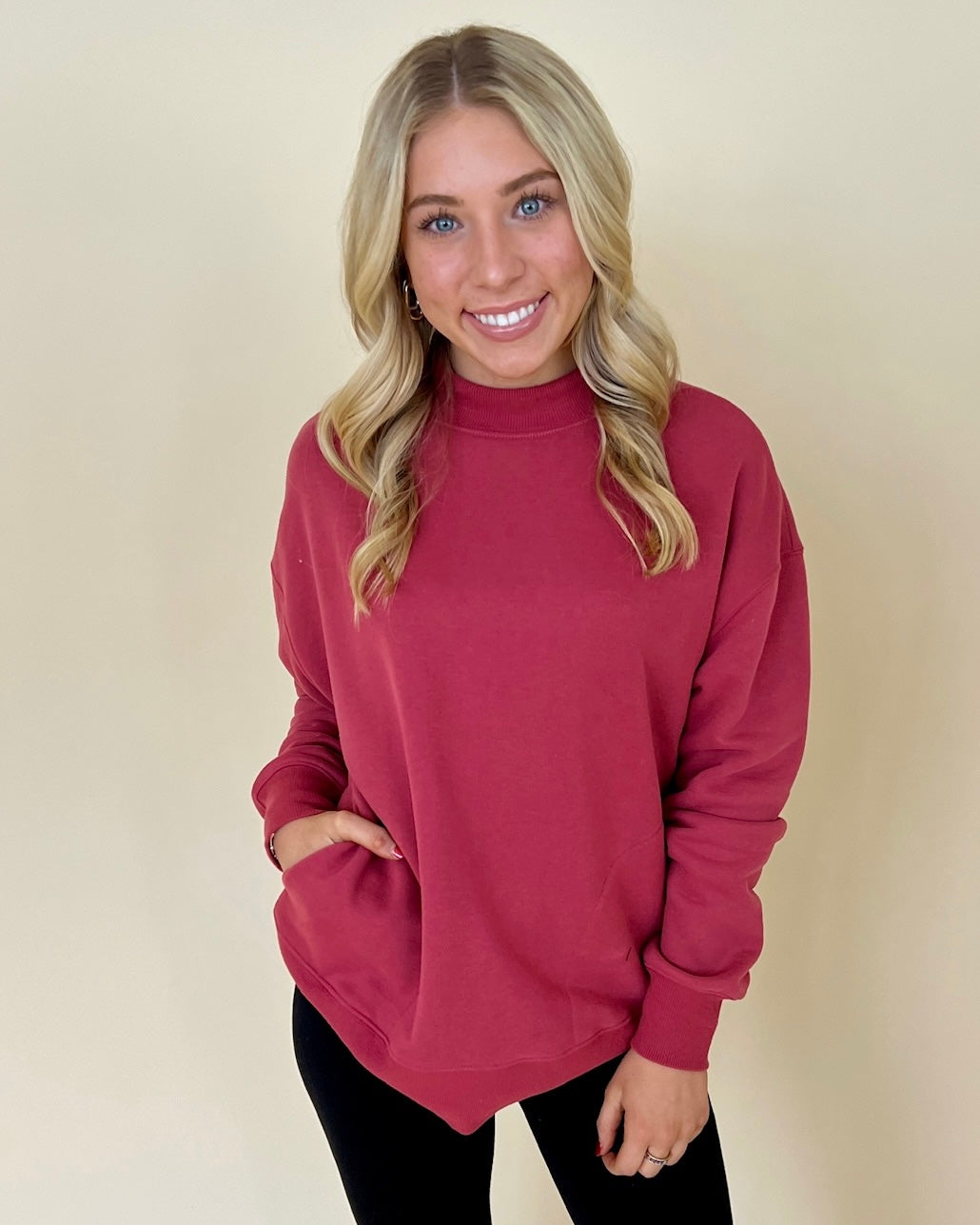 Staying In Viva Magenta Ribbed Sweatshirt-Shop-Womens-Boutique-Clothing