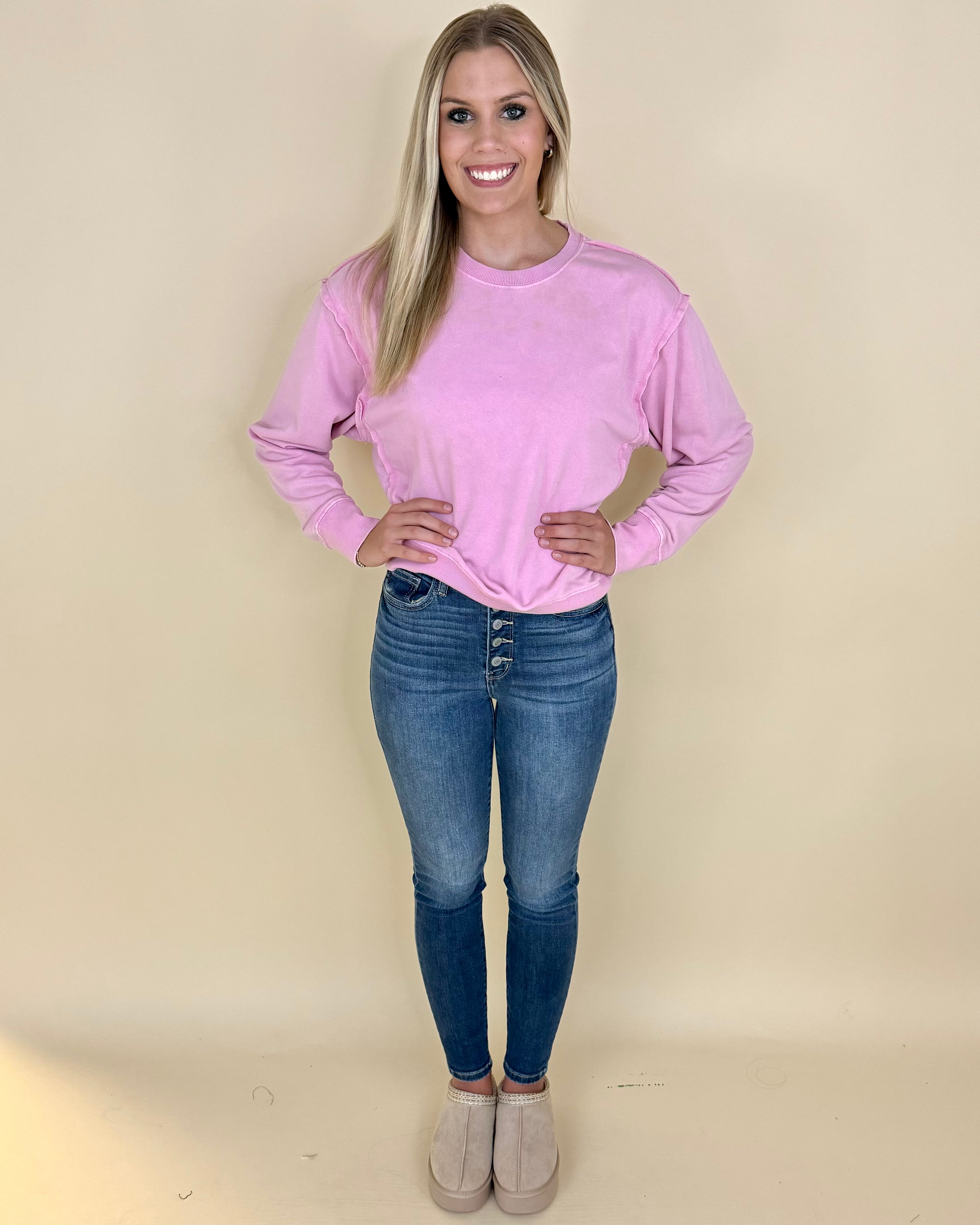 All Times Rose Pink Crew Sweatshirt-Shop-Womens-Boutique-Clothing