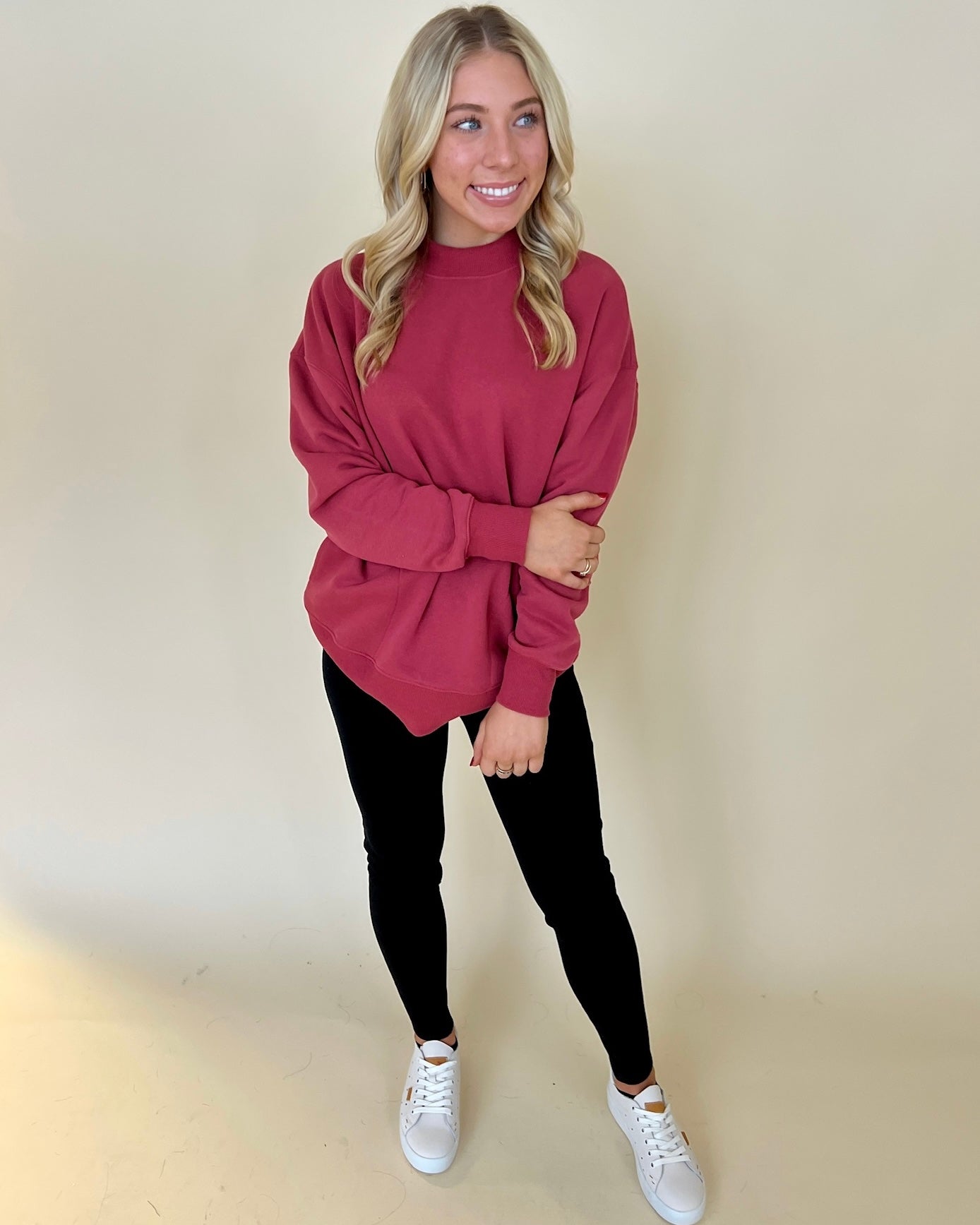 Staying In Viva Magenta Ribbed Sweatshirt-Shop-Womens-Boutique-Clothing