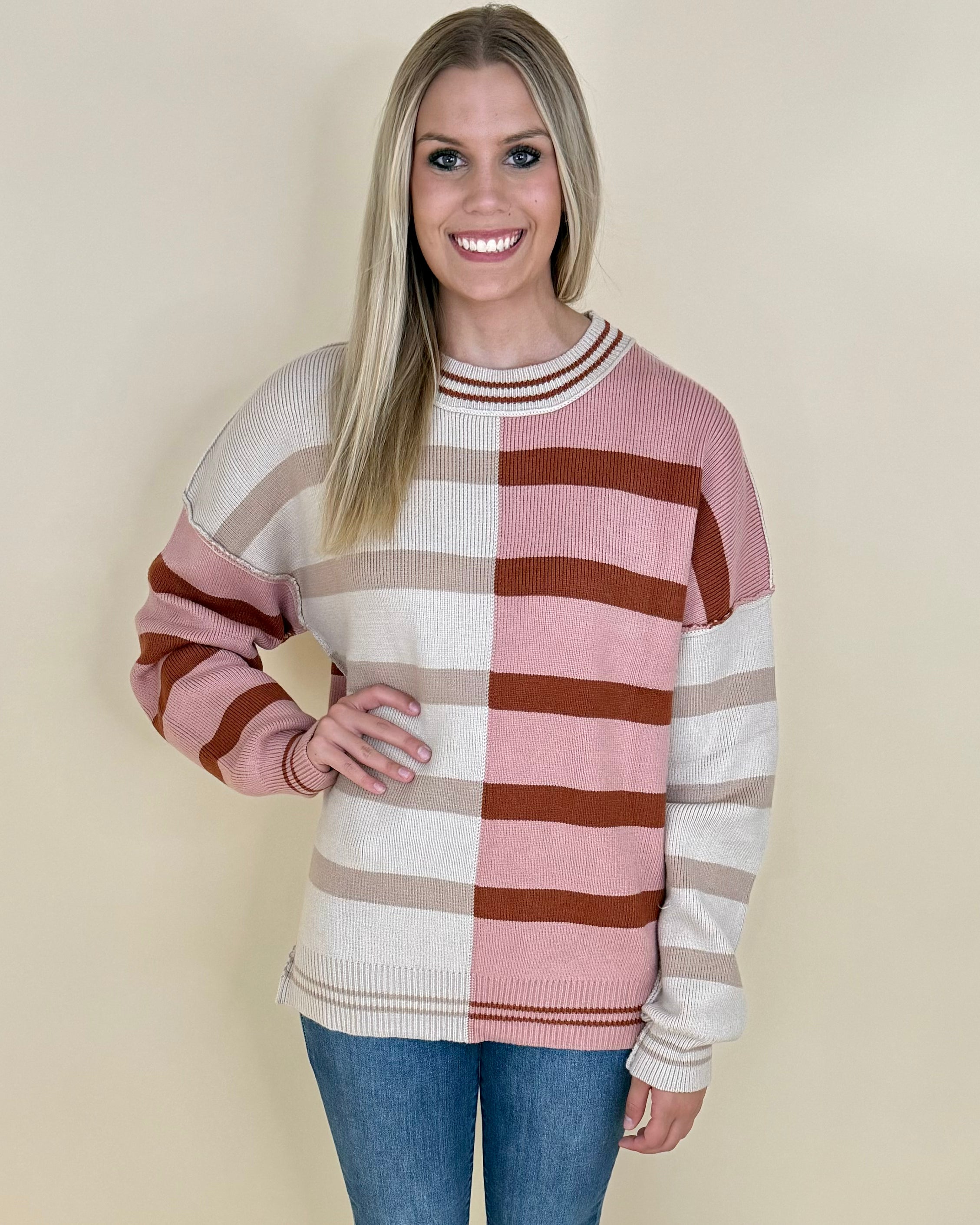 For Good Ecru Colorblock Sweater-Shop-Womens-Boutique-Clothing