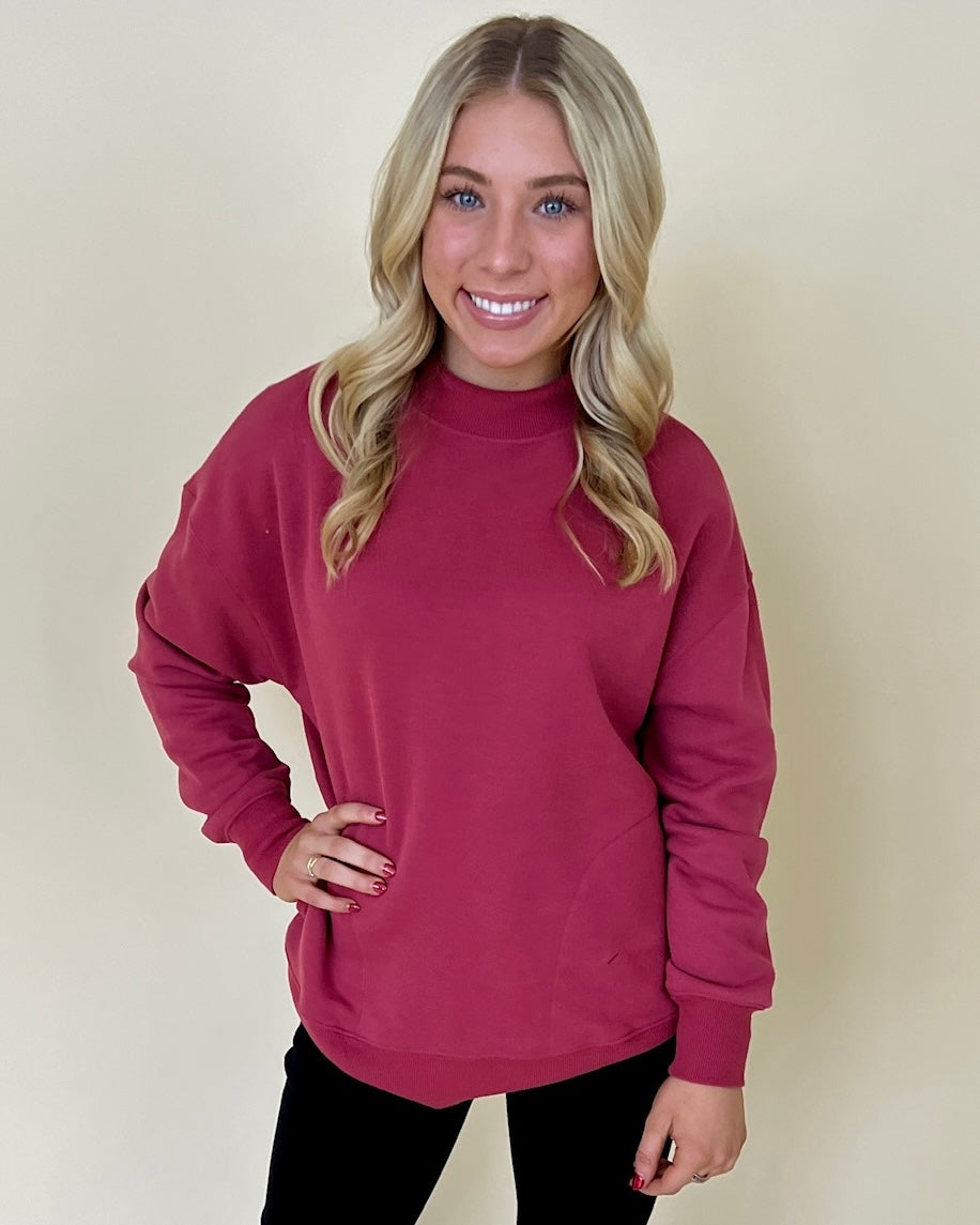 Staying In Viva Magenta Ribbed Sweatshirt-Shop-Womens-Boutique-Clothing