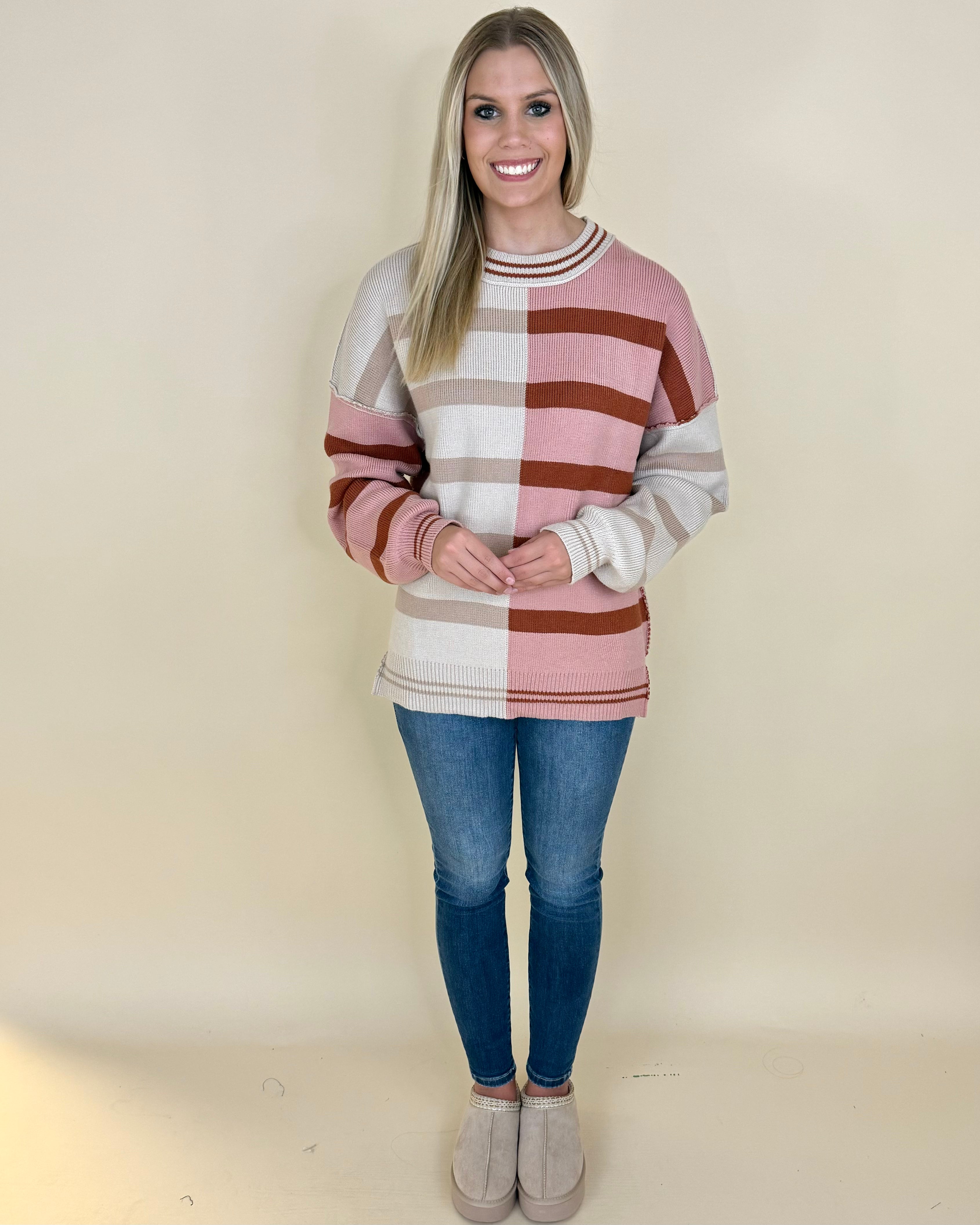 For Good Ecru Colorblock Sweater-Shop-Womens-Boutique-Clothing