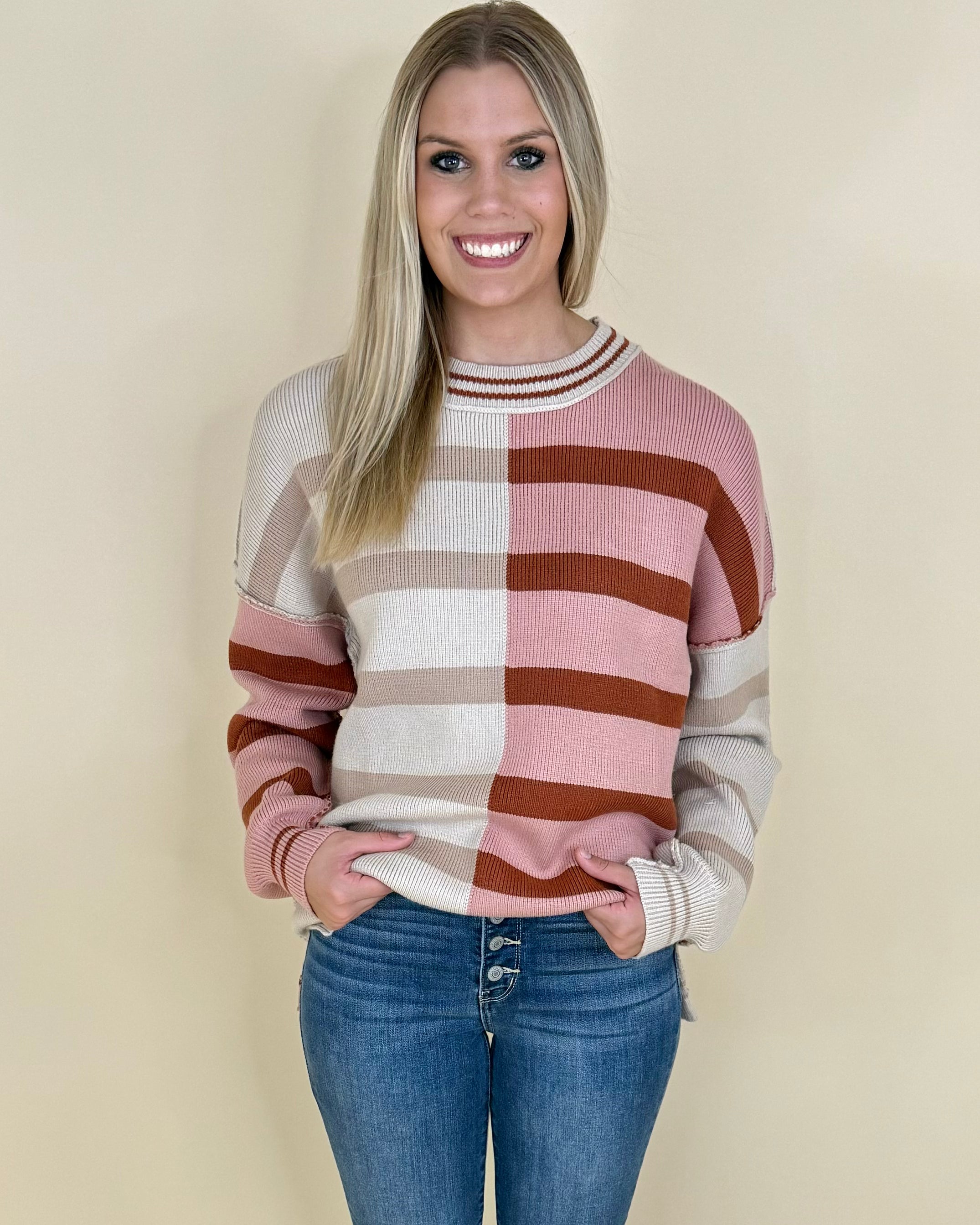 For Good Ecru Colorblock Sweater-Shop-Womens-Boutique-Clothing