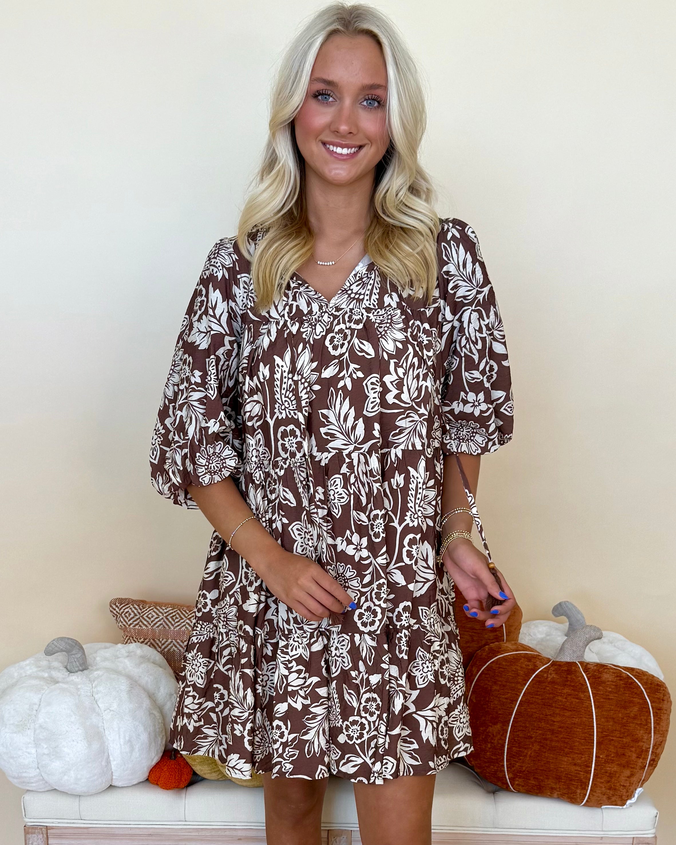 Uptown Views Mocha Print Babydoll Dress-Shop-Womens-Boutique-Clothing