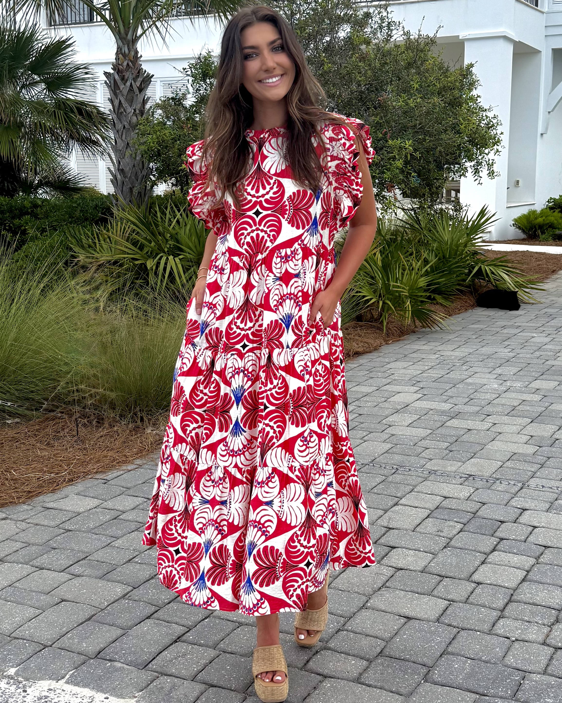 Everyday Bliss Red Geo Floral Midi Dress-Shop-Womens-Boutique-Clothing