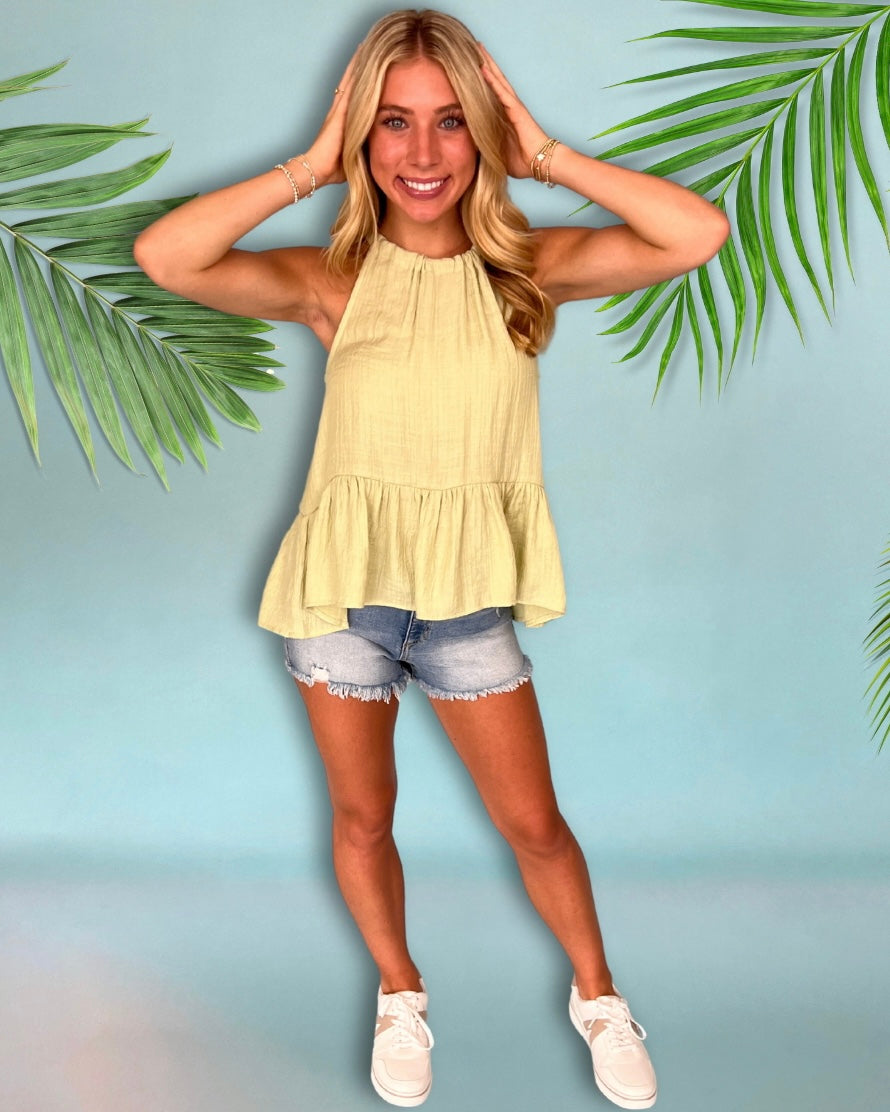 Just Add Waves Light Sage Babydoll Sleeveless Tank Top-Shop-Womens-Boutique-Clothing