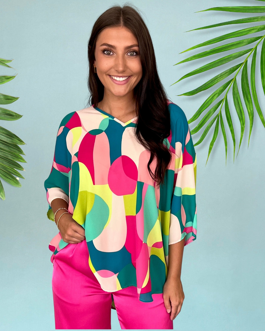 Set To Swim Green V-Neck Oversized Top-Shop-Womens-Boutique-Clothing