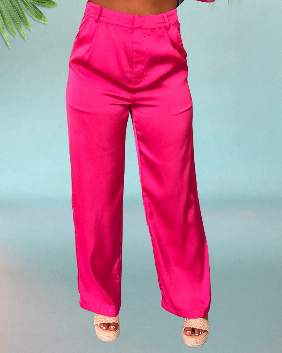 Life Of The Party Hot Pink Satin Trouser Pants-Shop-Womens-Boutique-Clothing