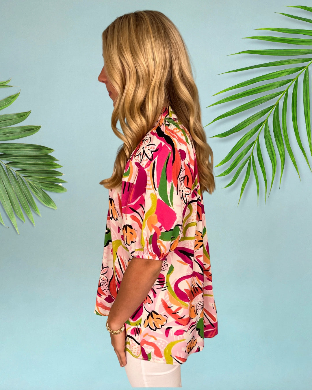 Floral Fascination Pink Smocked Neck Top-Shop-Womens-Boutique-Clothing