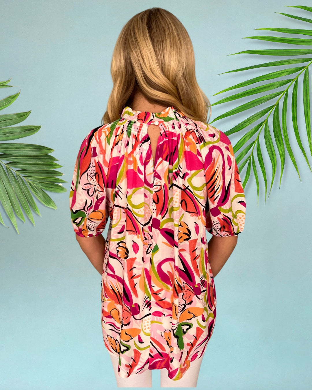 Floral Fascination Pink Smocked Neck Top-Shop-Womens-Boutique-Clothing