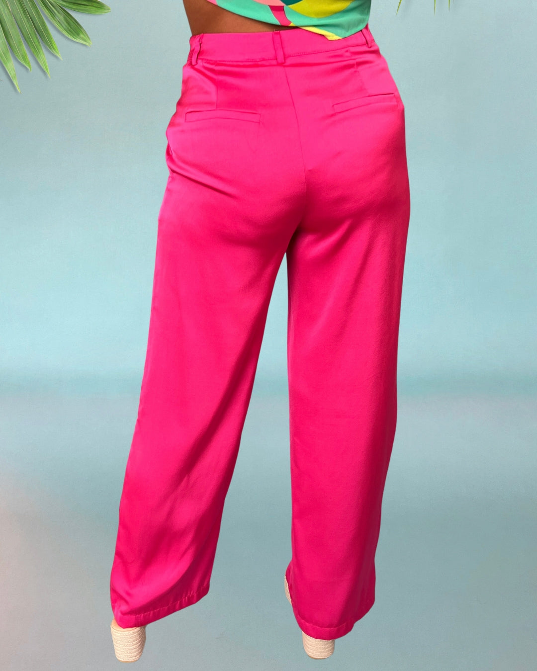 Life Of The Party Hot Pink Satin Trouser Pants-Shop-Womens-Boutique-Clothing