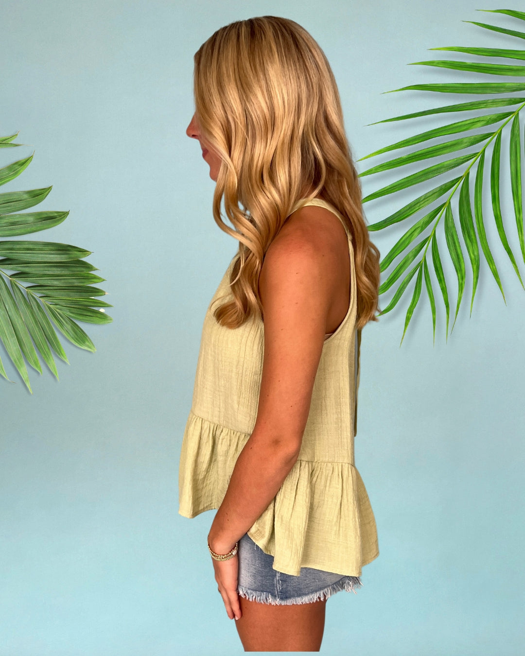 Just Add Waves Light Sage Babydoll Sleeveless Tank Top-Shop-Womens-Boutique-Clothing
