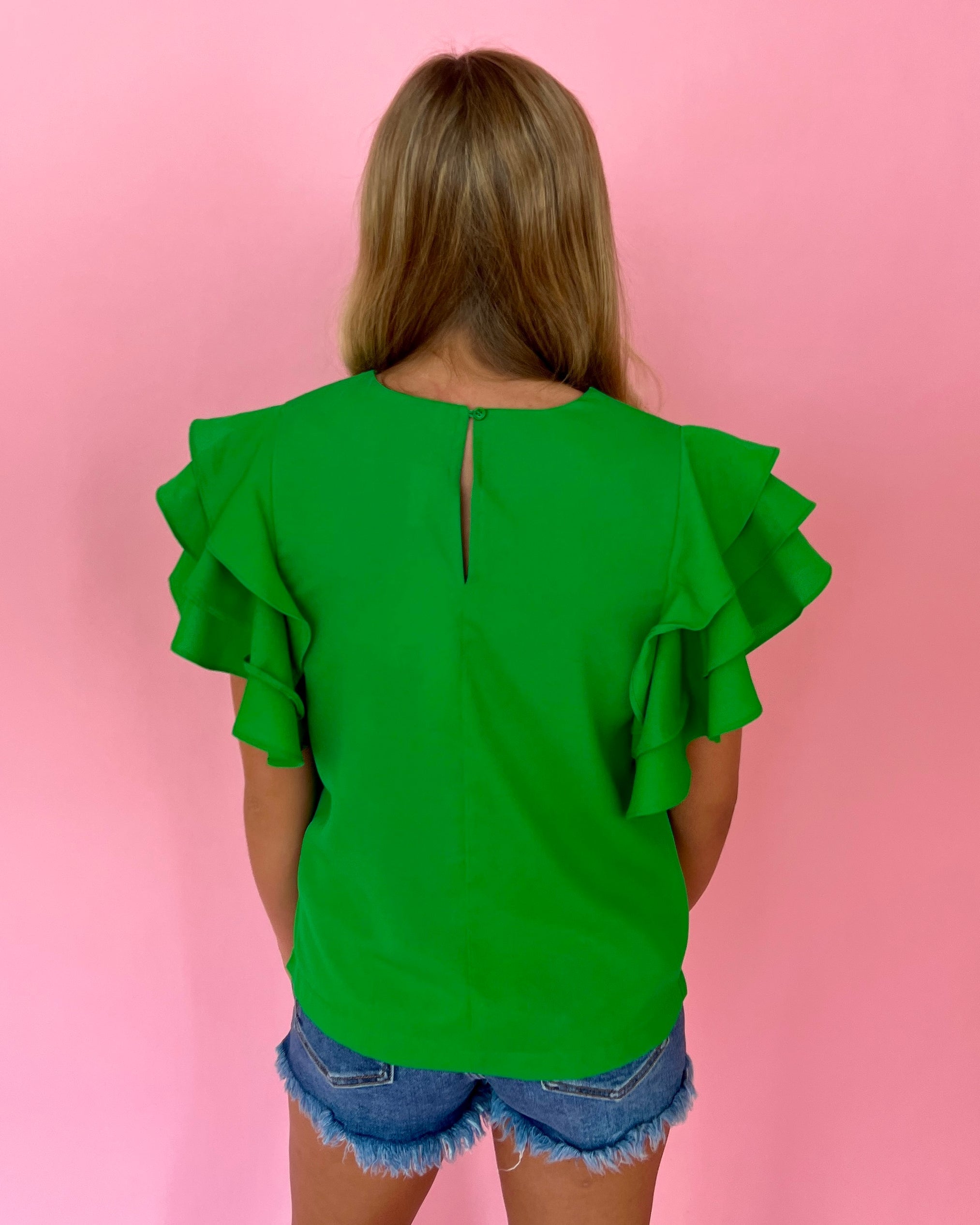 Into The Night Green Layered Flutter Sleeve Top-Shop-Womens-Boutique-Clothing