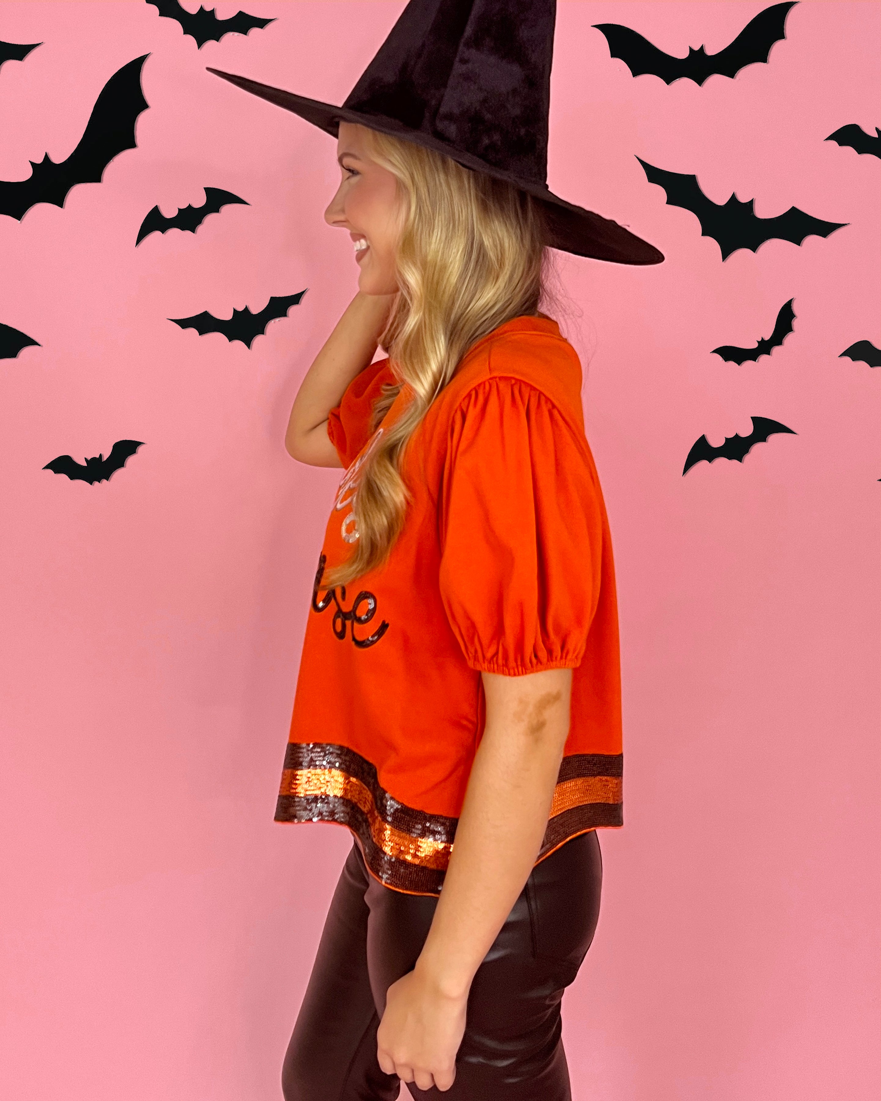 Witches Please Orange Sequin Top-Shop-Womens-Boutique-Clothing