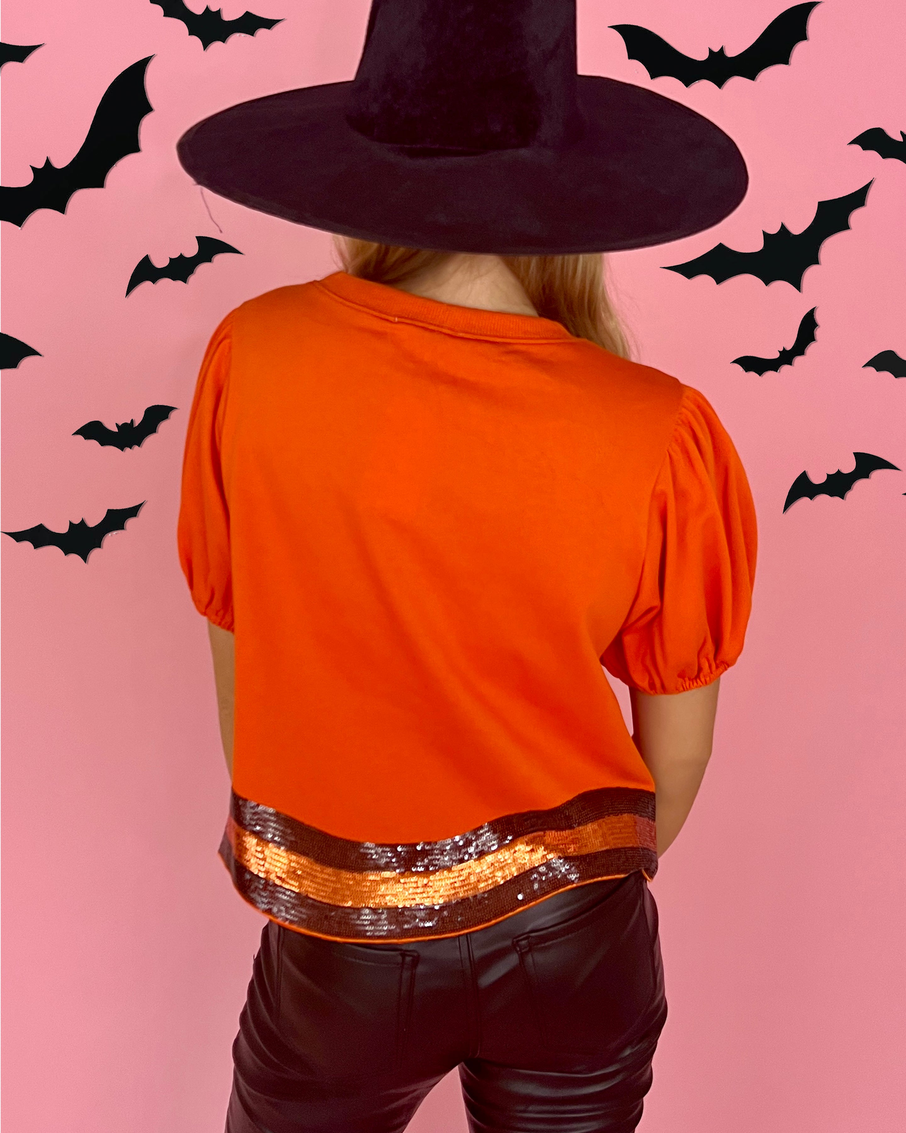 Witches Please Orange Sequin Top-Shop-Womens-Boutique-Clothing